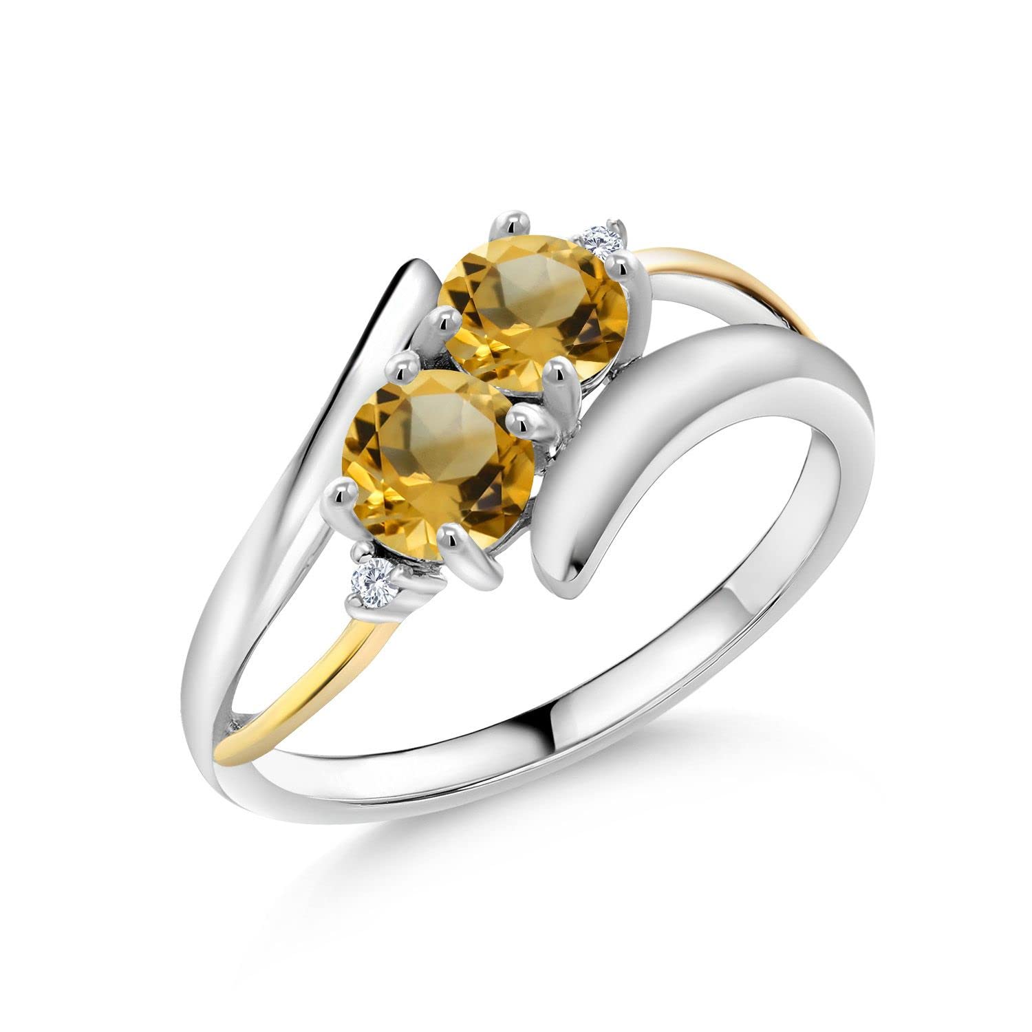 1.47Ct Citrine & Diamond Ring in 925 Silver & 10K Gold for Women