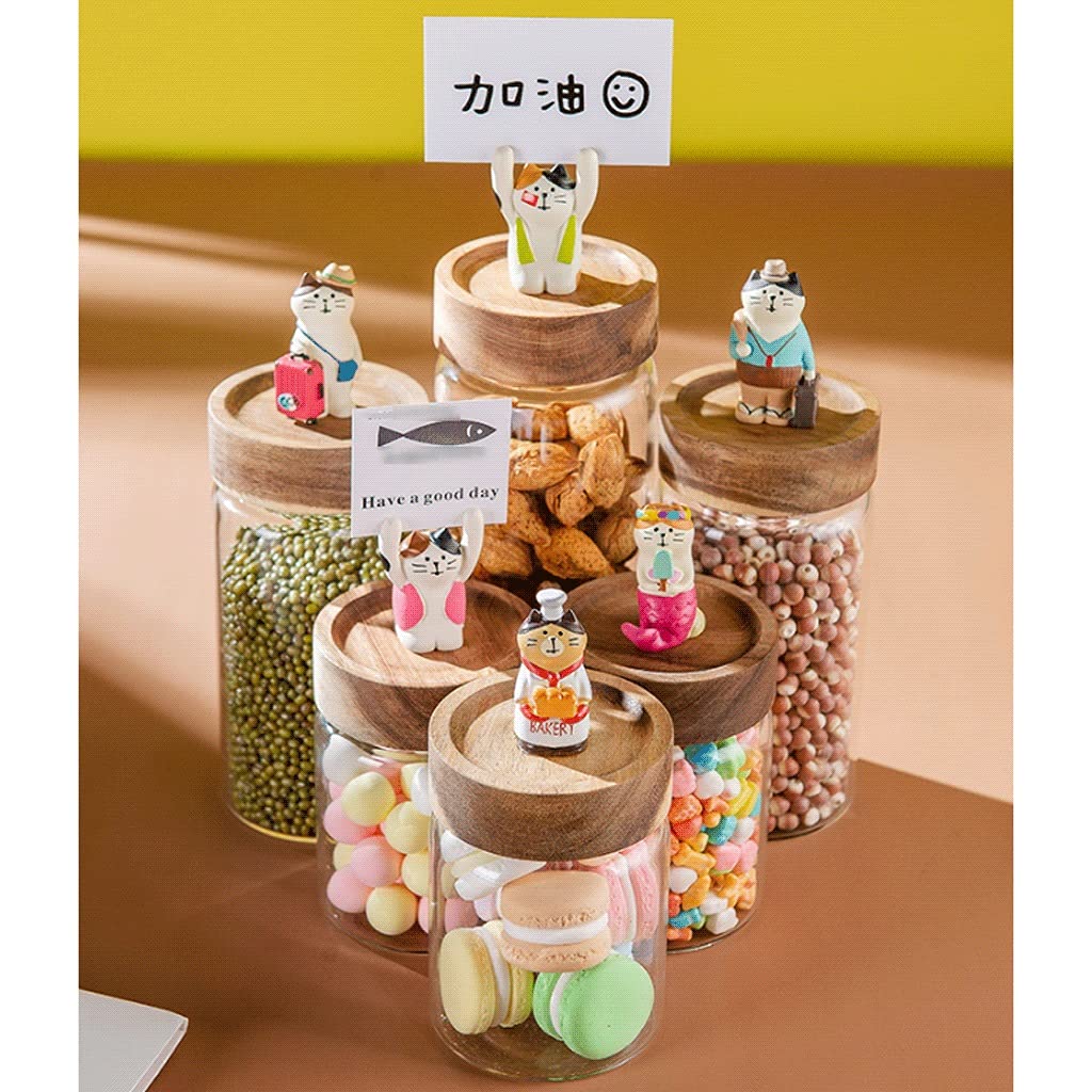Airtight Food Storage Containers Set - 3-Piece Cute Resin Cat Design Glass Jars with Wooden Lids for Coffee, Sugar, Flour & Dry Goods | Kitchen Pantry Organization & Countertop Decor