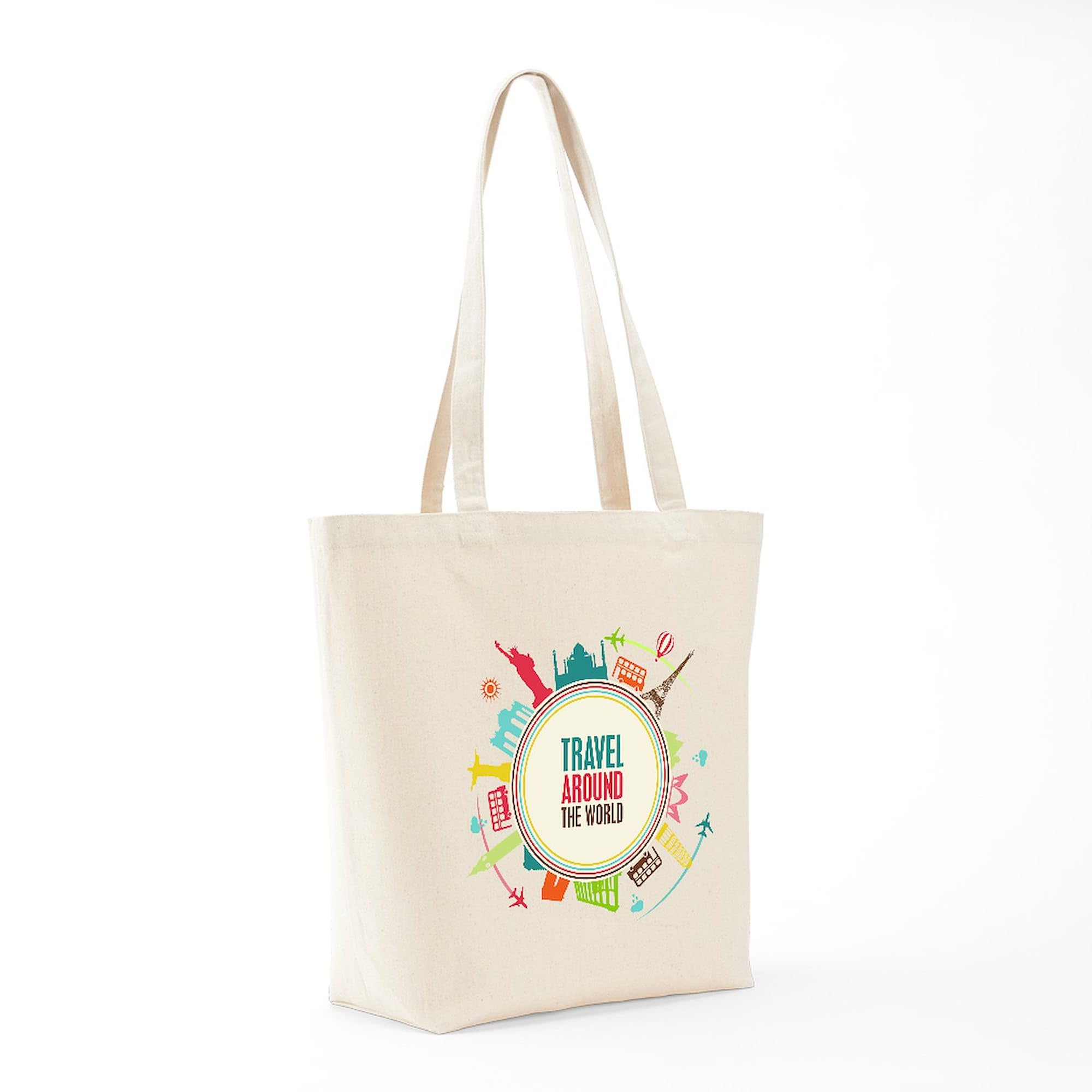 Travel Around The World Tote Bag - Natural Canvas Reusable Shopping Bag for Groceries, Beach & Everyday Use | Eco-Friendly Carryall