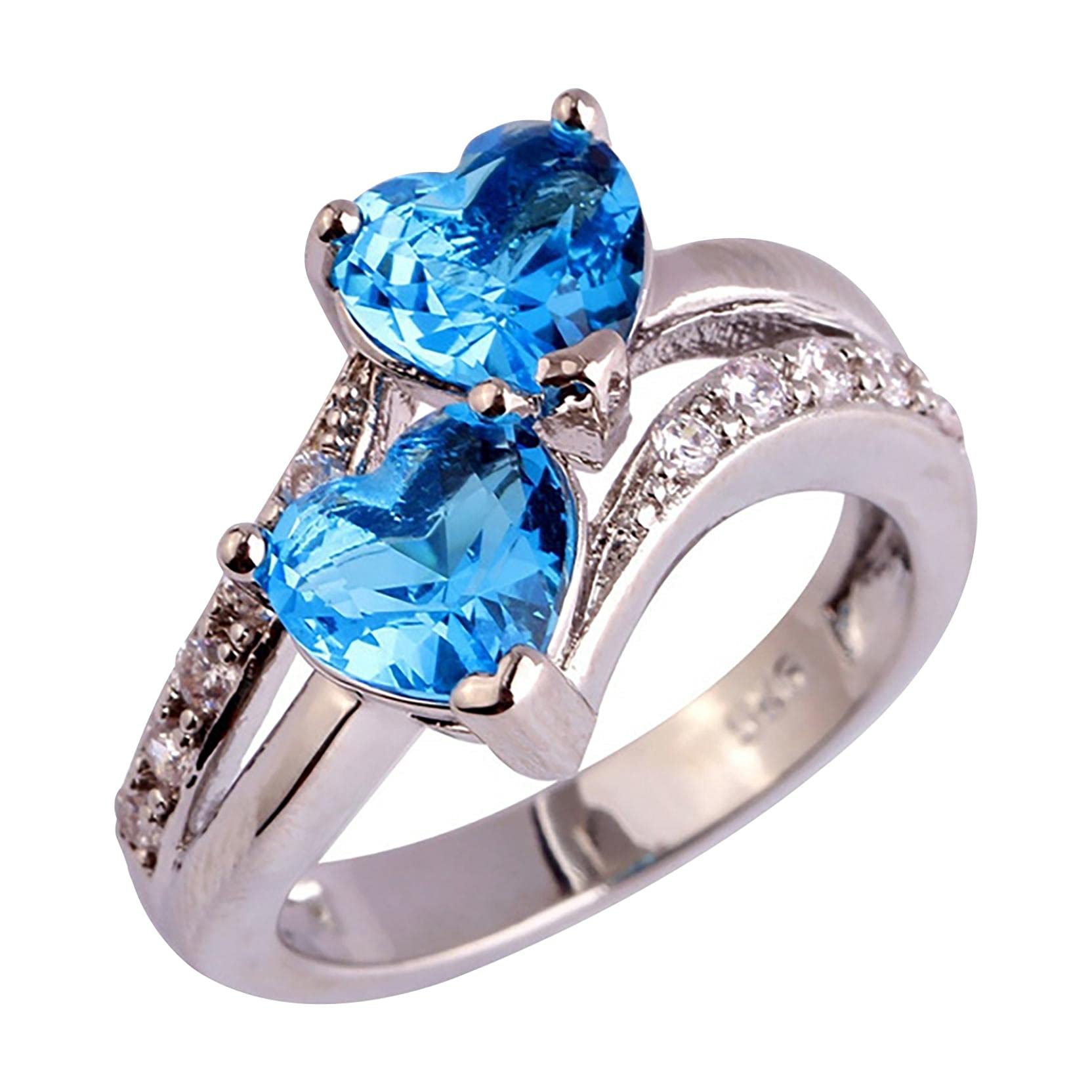 Women's Heart Cut Rainbow & White Gemstone Ring - Sky Blue Fashion Jewelry for Birthdays, Valentine's Day, Anniversaries & Christmas Gifts | Perfect for Date Nights, Parties & Special Occasions (Size 7)