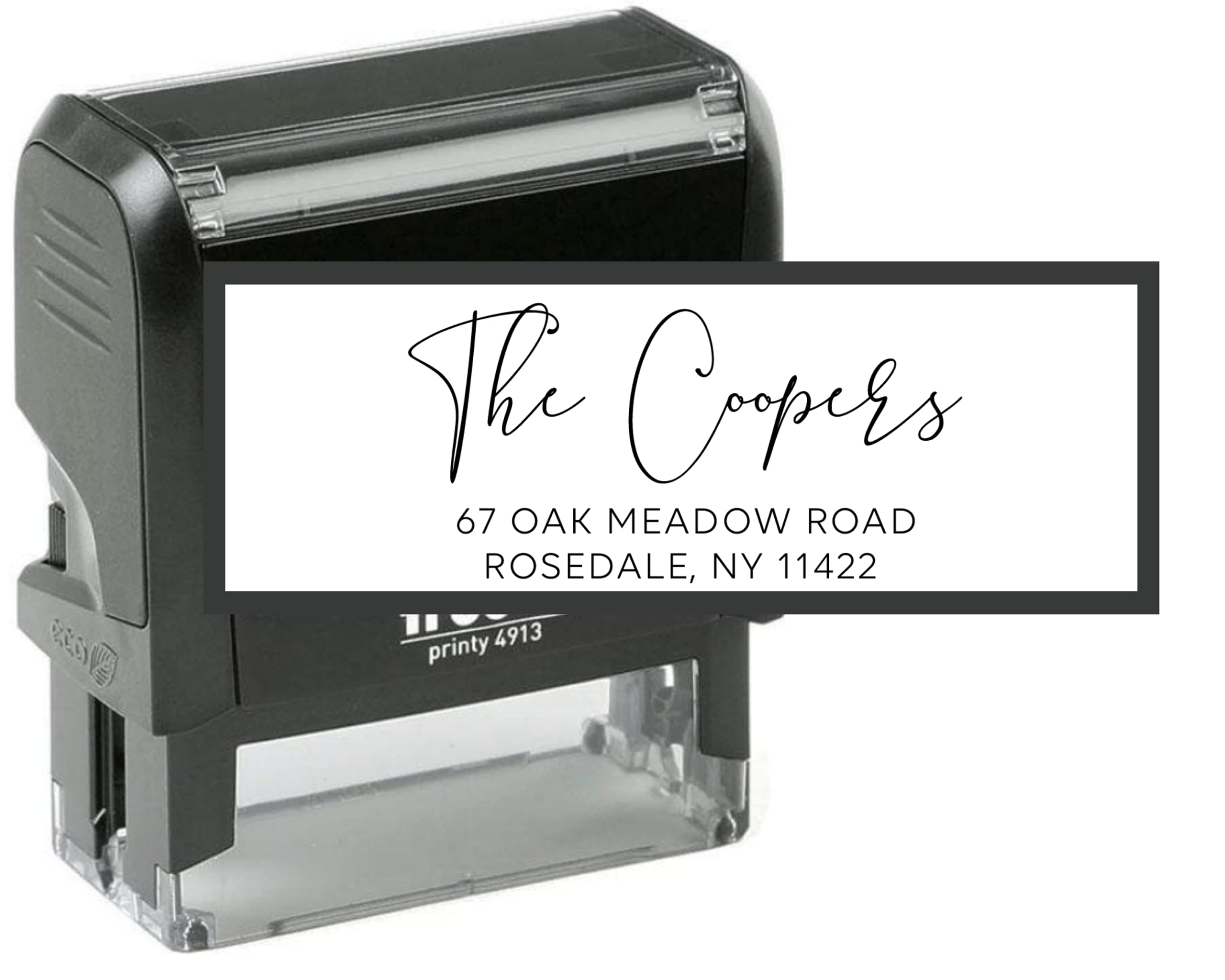 Custom Wedding Invitation Address Stamp - Self Inking Rubber or Wood Handle Stamp with 15 Graphics - Personalized 3 Line Text Stamp for Wedding, Housewarming & Thank You Cards - 7/8
