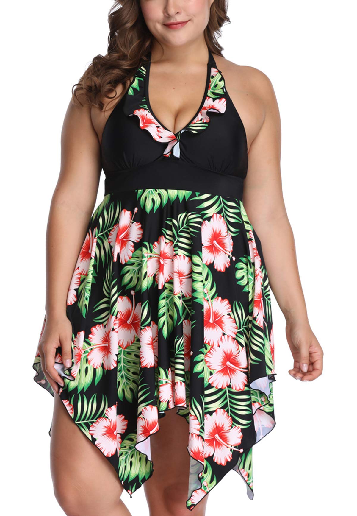 JMSUN Women's Plus Size Swimdress 2XL-6XL - Flowy Two Piece Bathing Suit with Shorts for Beach, Pool & Vacation | Comfortable Swim Dress for Curvy Women