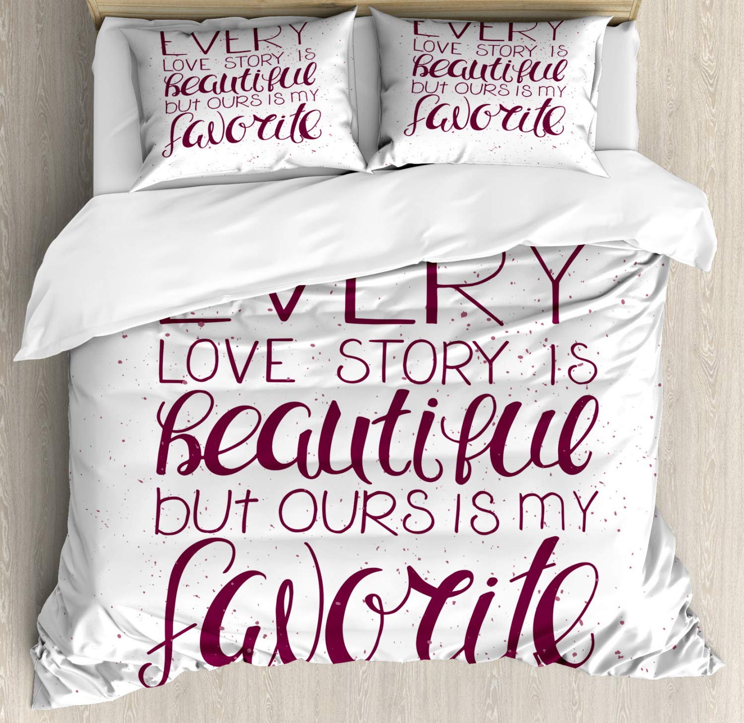 Ambesonne Romantic Duvet Cover Set - Valentine's Day Themed Bedding with Calligraphy Design, 3-Piece California King Size in Maroon & White | Perfect for Couples' Bedrooms, Anniversary Gifts & Romantic Home Decor
