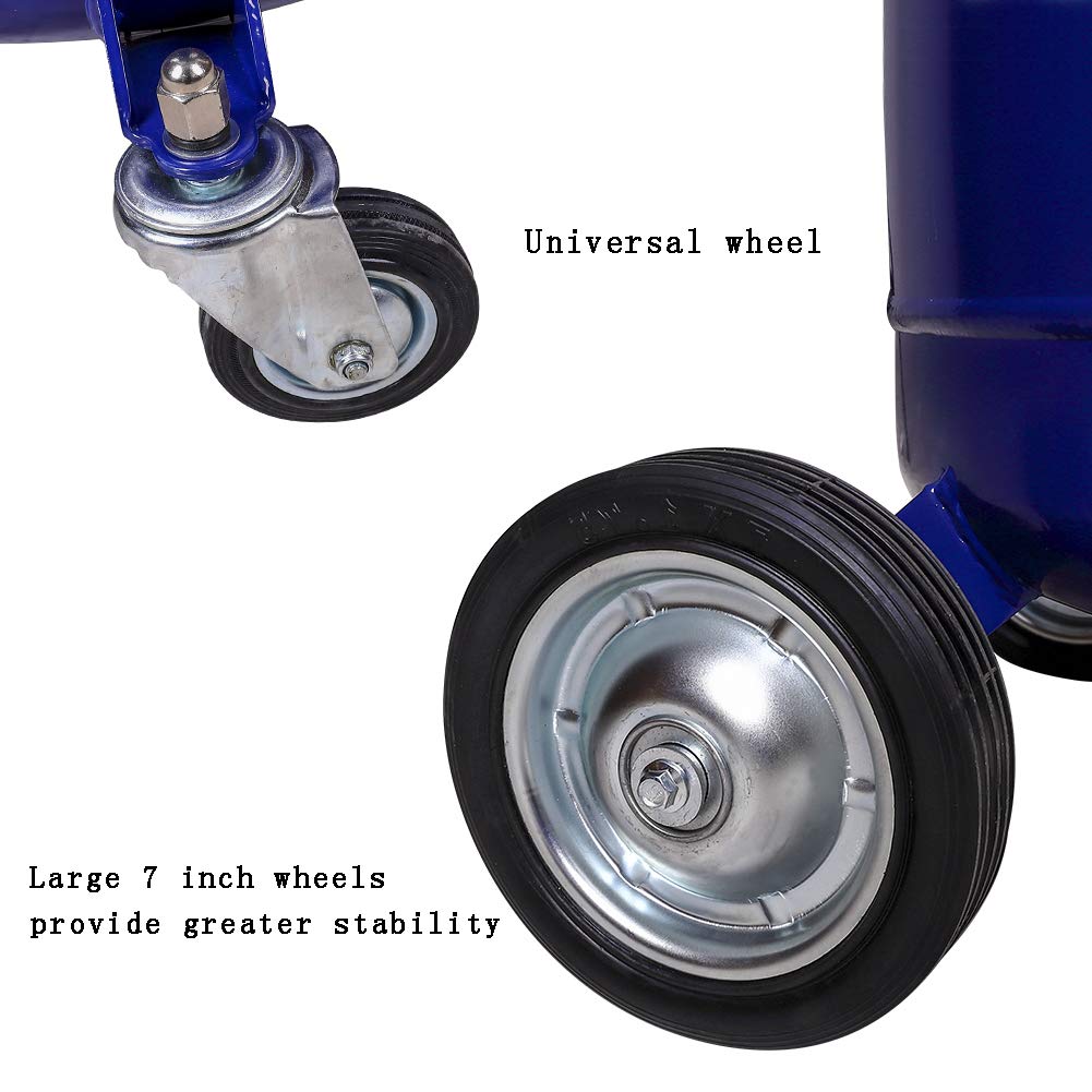 Redsun 30 Gallon Portable Oil Drain Tank - Air Operated, Adjustable Funnel Height with Wheels for Easy Oil Removal (Blue) - Ideal for Automotive Shops, DIY Oil Changes & Industrial Maintenance