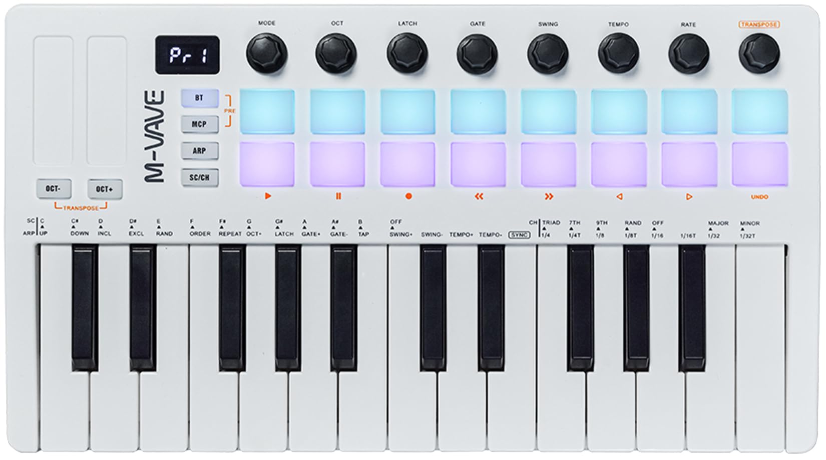 25-Key Backlit Drum Pad MIDI Keyboard Controller – Professional Beat Maker & Keytar for Music Production with Wireless Connectivity & Built-in Battery (White) | Perfect for Studio Recording, Live Performances & DJ Sets