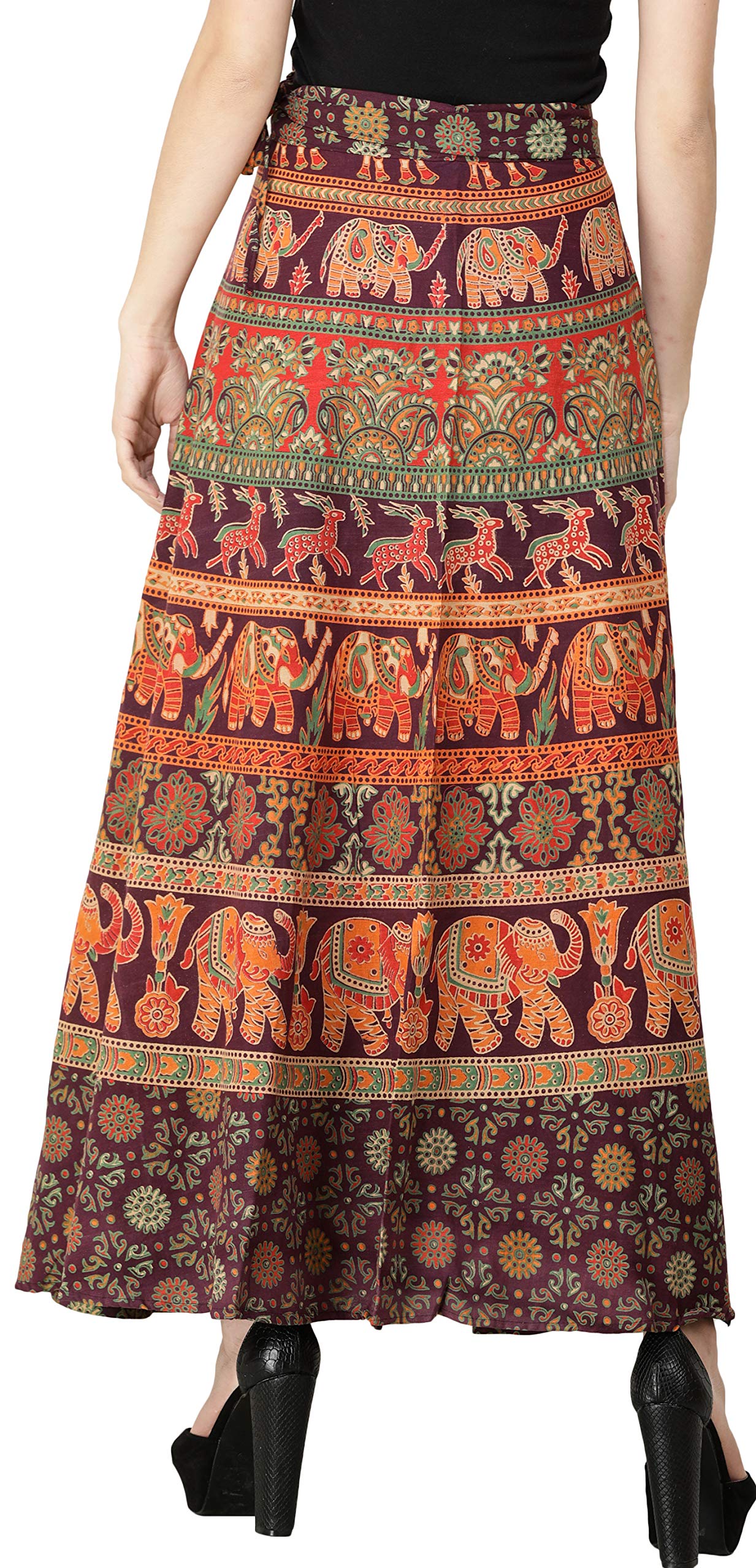 Elegant Wrap-Around Long Skirt with Exotic Elephant & Deer Print - Boho Chic Maxi Skirt for Women, Perfect for Beach Vacations, Music Festivals and Summer Outfits