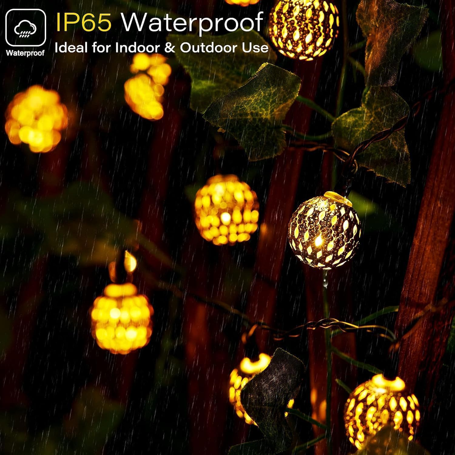 60 LED Solar Moroccan String Lights - 36 Ft Waterproof Outdoor Globe Fairy Lights with 8 Lighting Modes | Solar Powered for Garden, Yard, Gazebo, Camping, Party & Holiday Decor (Warm White)