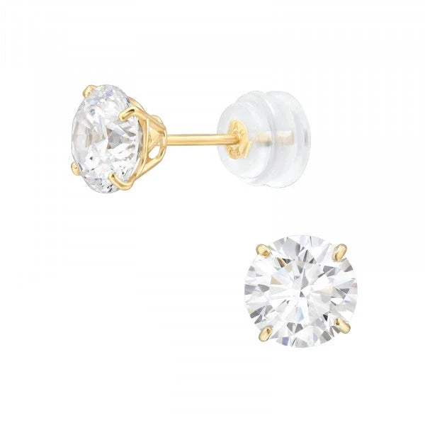14K Gold Stud Earrings for Women - 6mm Round Cubic Zirconia Earrings - Hypoallergenic & Tarnish-Free - Perfect for Daily Wear, Parties & Gifts