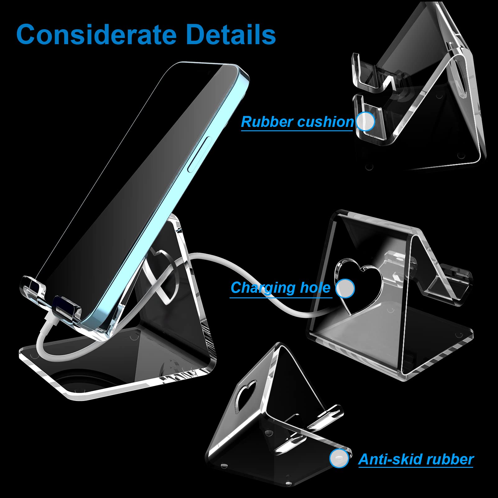 Premium Clear Acrylic Phone Stand - Universal Holder for iPhone 16/15/14/13 Pro Max/Mini/12/11/SE, Android, Switch & Tablets - Portable Desk Accessory for Home, Office & Travel Use