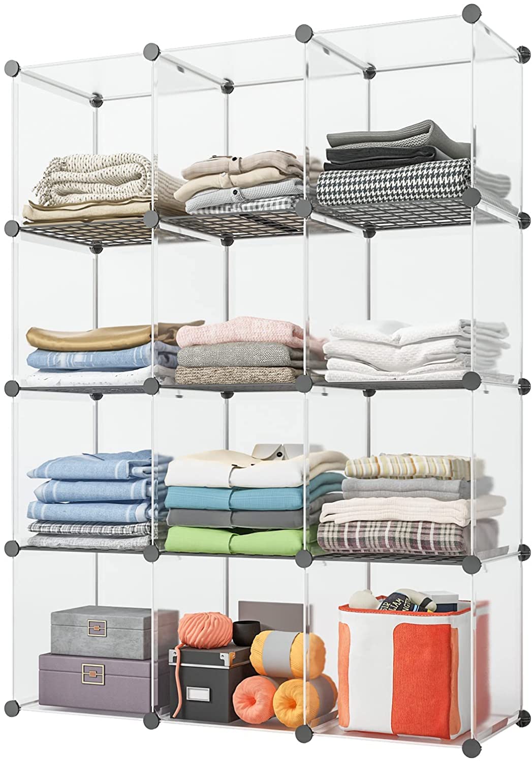 Aeitc 12-Cube Closet Organizer with Wire Panels - Portable Storage Shelves for Closet, Bookshelf & Cubby | White | Ideal for Bedroom, Office & Kids Room Organization