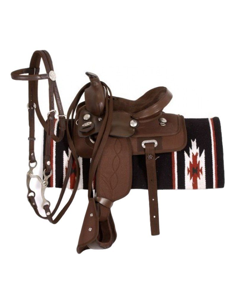 Premium Synthetic Trail Saddle Set for Western Riding - Durable & Comfortable Equestrian Gear for Trail Riding, Horseback Adventures & Ranch Work
