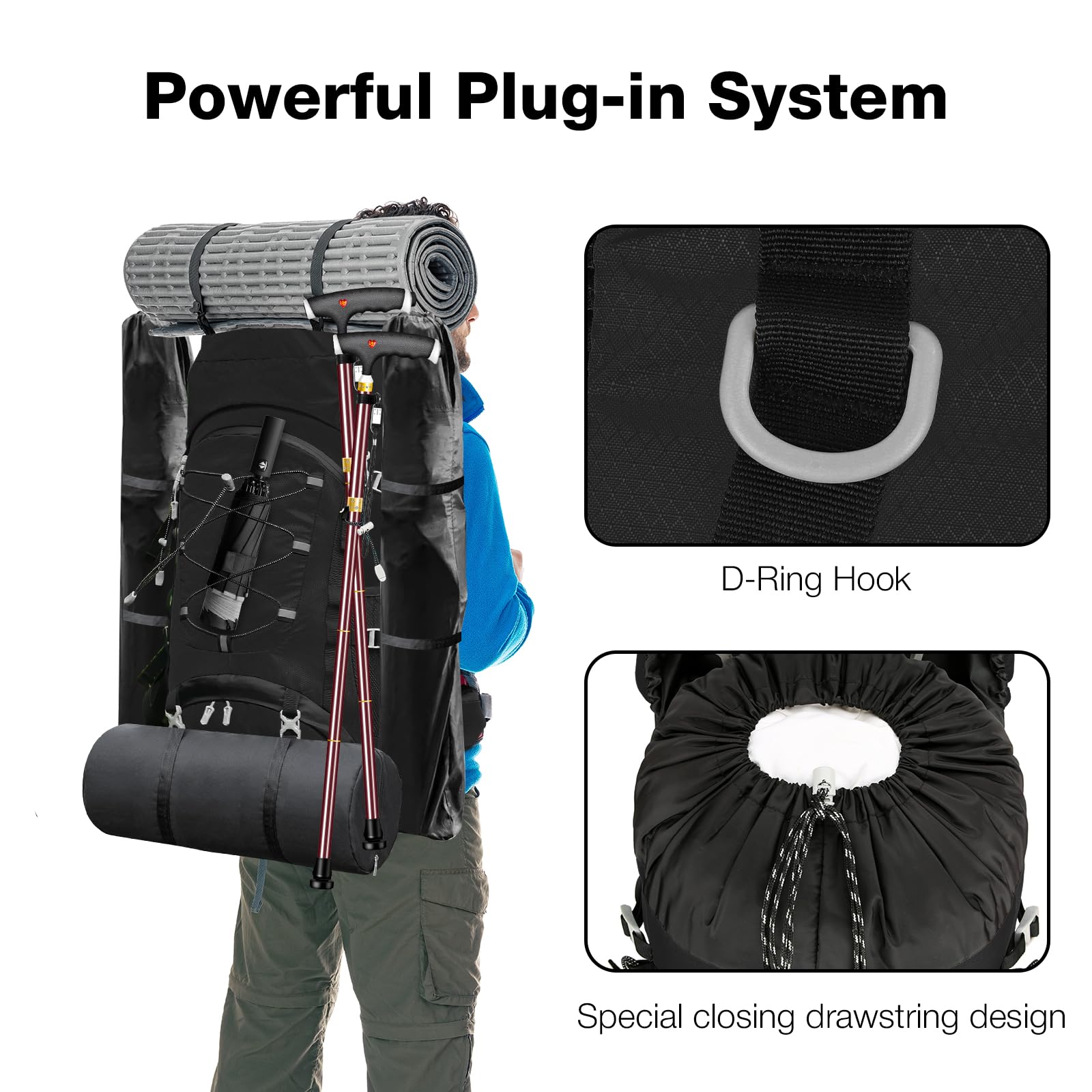 60L Waterproof Hiking Backpack for Men - Lightweight Camping Backpack with Rain Cover, Large Outdoor Rucksack for Backpacking, Travel & Trekking | Durable Black Design for Adventure Enthusiasts
