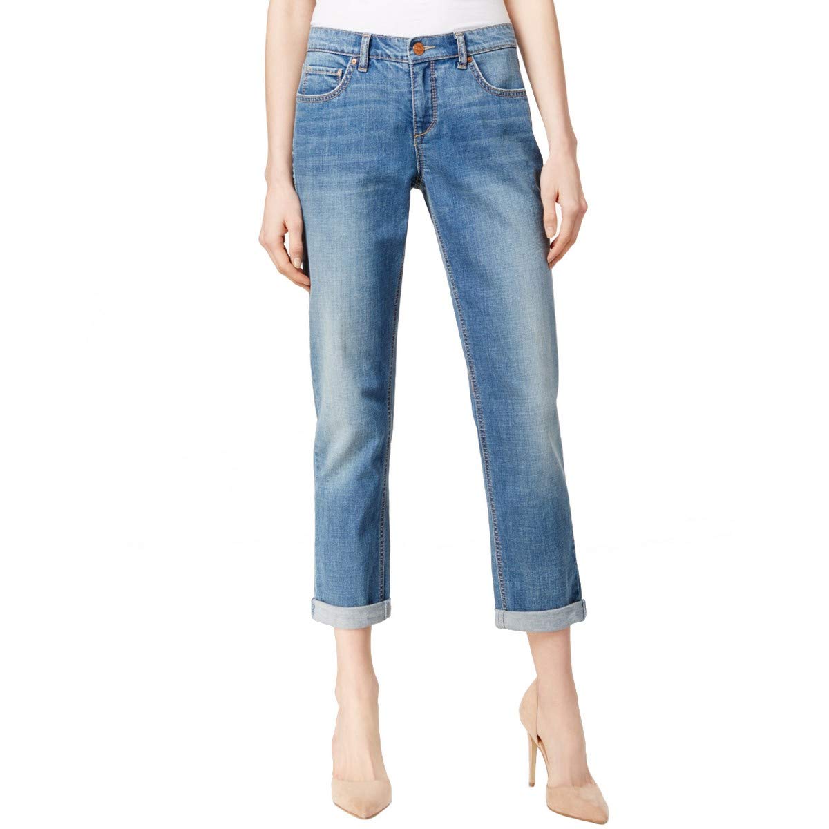 Vintage America Women's Gratia Bestie Tapered Leg Boyfriend Jeans - High Waisted Distressed Denim Pants for Casual Outfits & Street Style