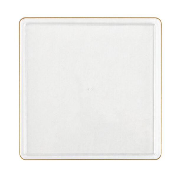 Clear and Gold Rim Square Plastic Plates (10 Pack) - Elegant Disposable Dinnerware for Parties, Weddings, and Events - Durable & Stylish Square Edge Plates for Home and Catering Use