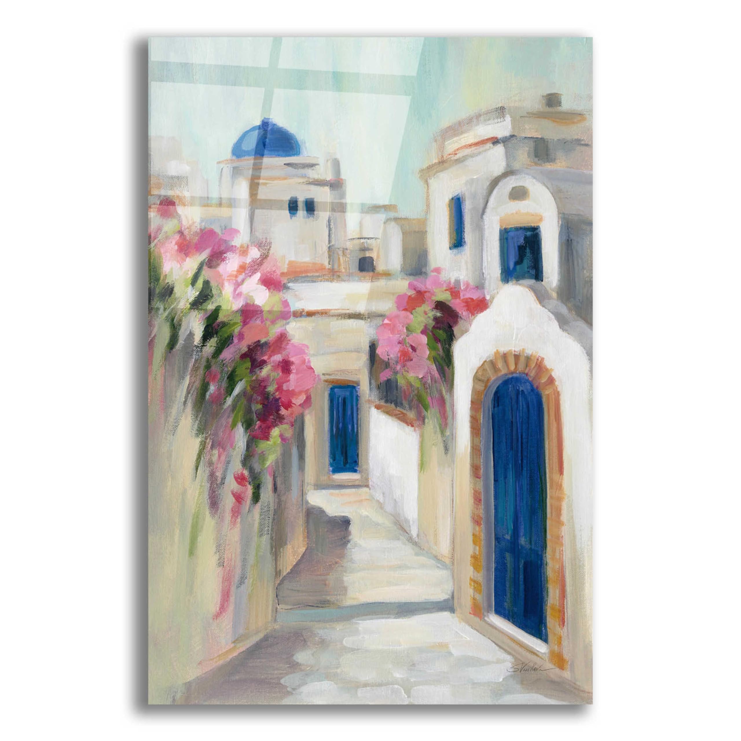 Silvia Vassileva 'Santorini Street I' Acrylic Glass Wall Art - 16x24 Inches Modern Home Decor for Living Room, Bedroom & Office