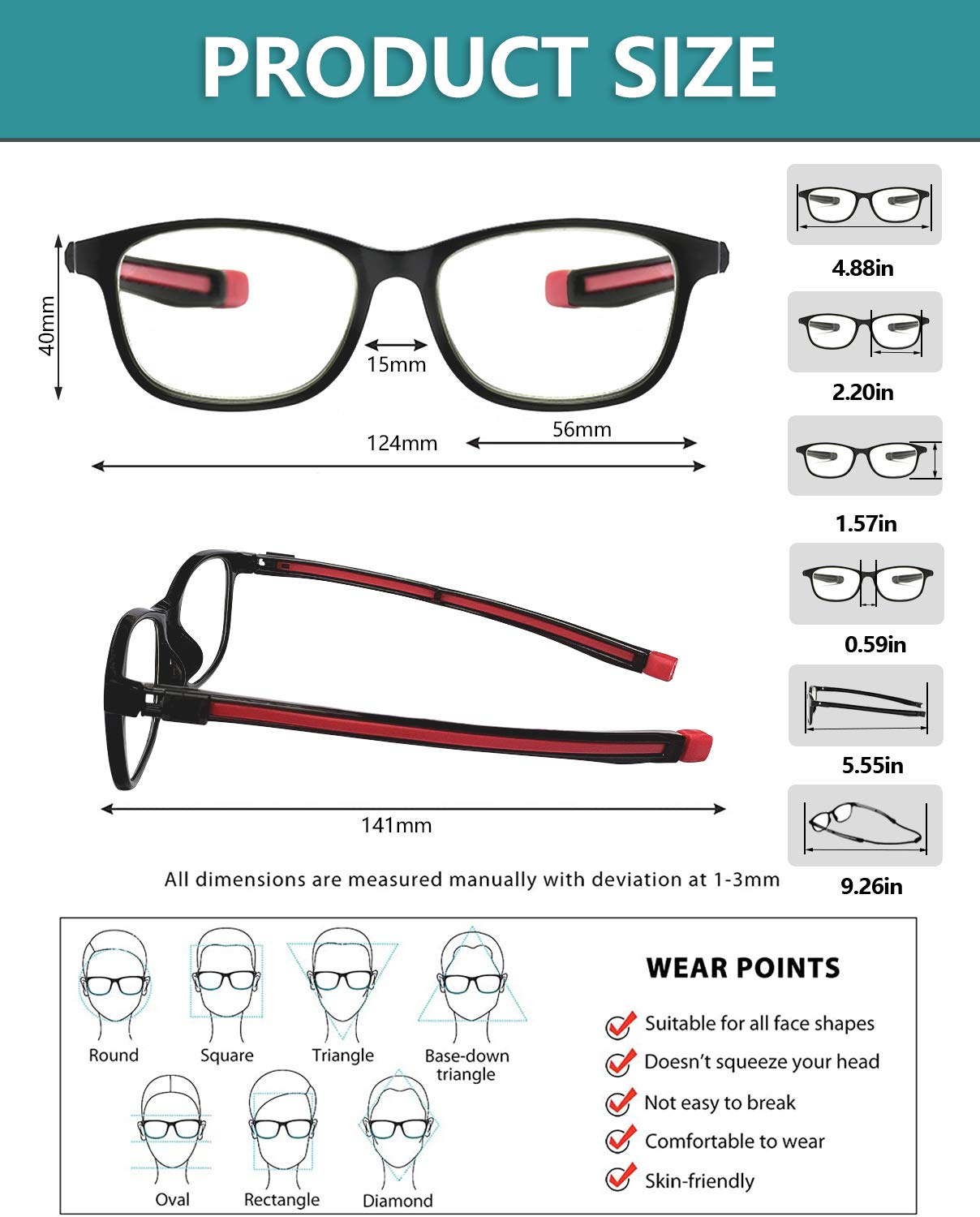 Blue Light Blocking Reading Glasses with Magnetic Nose Pads - Anti Glare Computer Glasses for Men & Women - Reduce Eye Strain for Office Work, Gaming & Screen Time