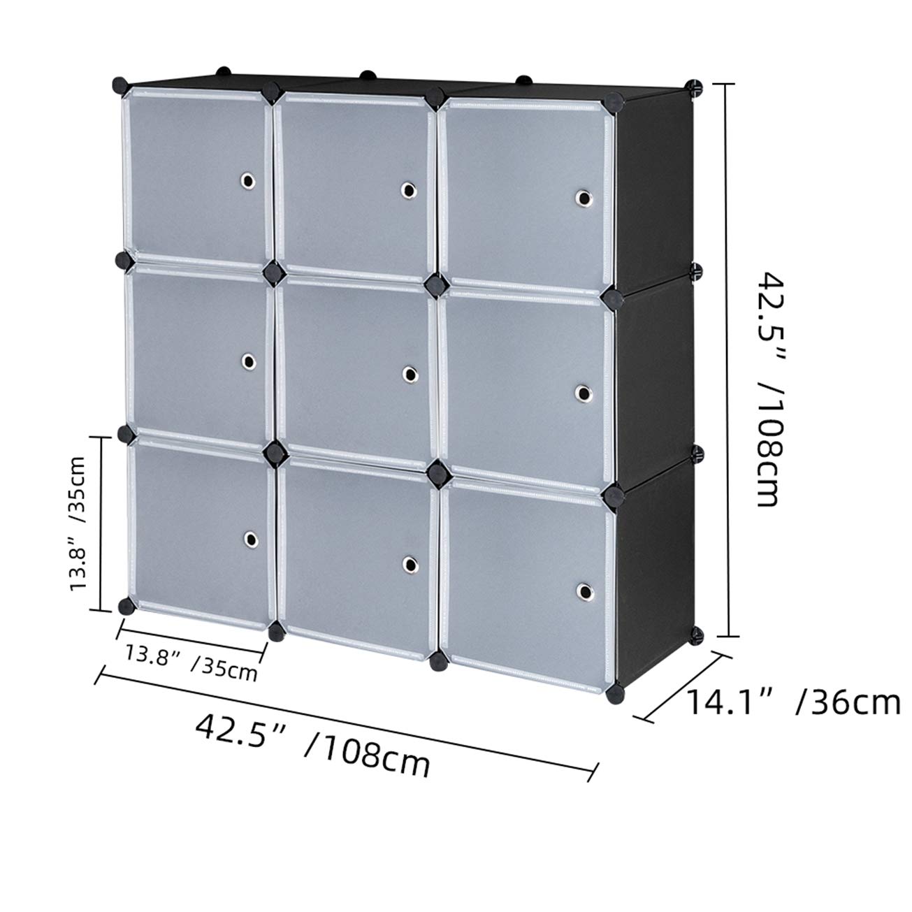 9-Cube DIY Plastic Closet Cabinet | Modular Bookshelf Organizer with Doors | Storage Shelf Units for Bedroom, Office & Kids Room | Simple Market Basket Stand by MITPATY