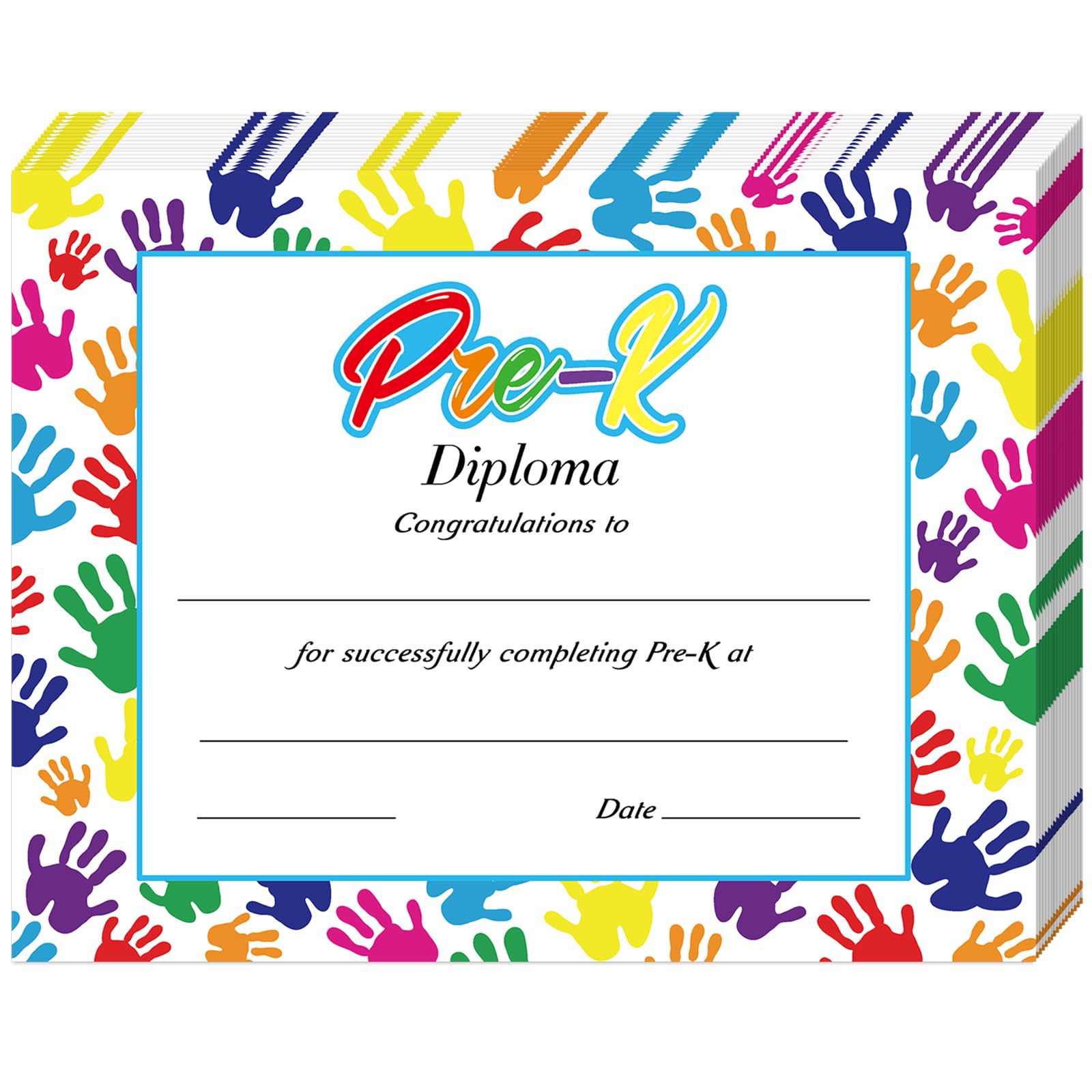 Janlaugh 48 Pack Pre K Graduation Certificates - Preschool & Kindergarten Diplomas with Handprints Design - Printable Achievement Awards for End of Year, Graduation Ceremony & Special Events