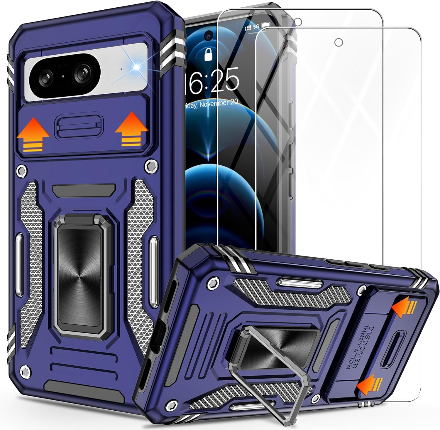 Google Pixel 8 Case with Slide Camera Cover & Ring Holder - Shockproof Protective Phone Cover for Everyday Use, Travel & Outdoor Activities