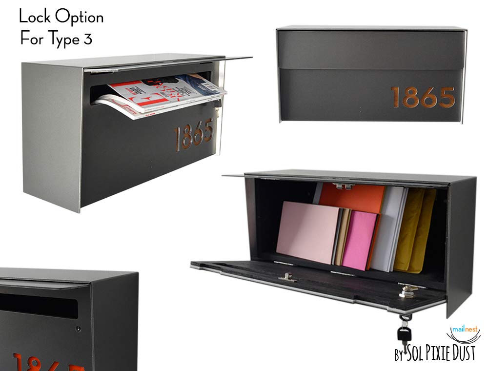 Modern Wall Mounted Mailbox with Concrete Face & Aluminum Body - Custom Wood Vanish Number - Durable Mailnest Type 3 for Home & Office Security - Perfect for Residential Entryways & Commercial Buildings