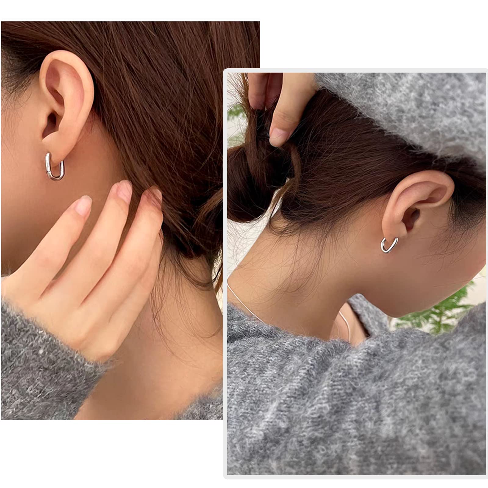 Ritach Sterling Silver Earrings for Women - Chunky Square Hoop Earrings Set | Hypoallergenic Geometric Minimalist Rectangle Hoops Jewelry | Perfect Gift for Her | Great for Everyday Wear, Office & Special Occasions