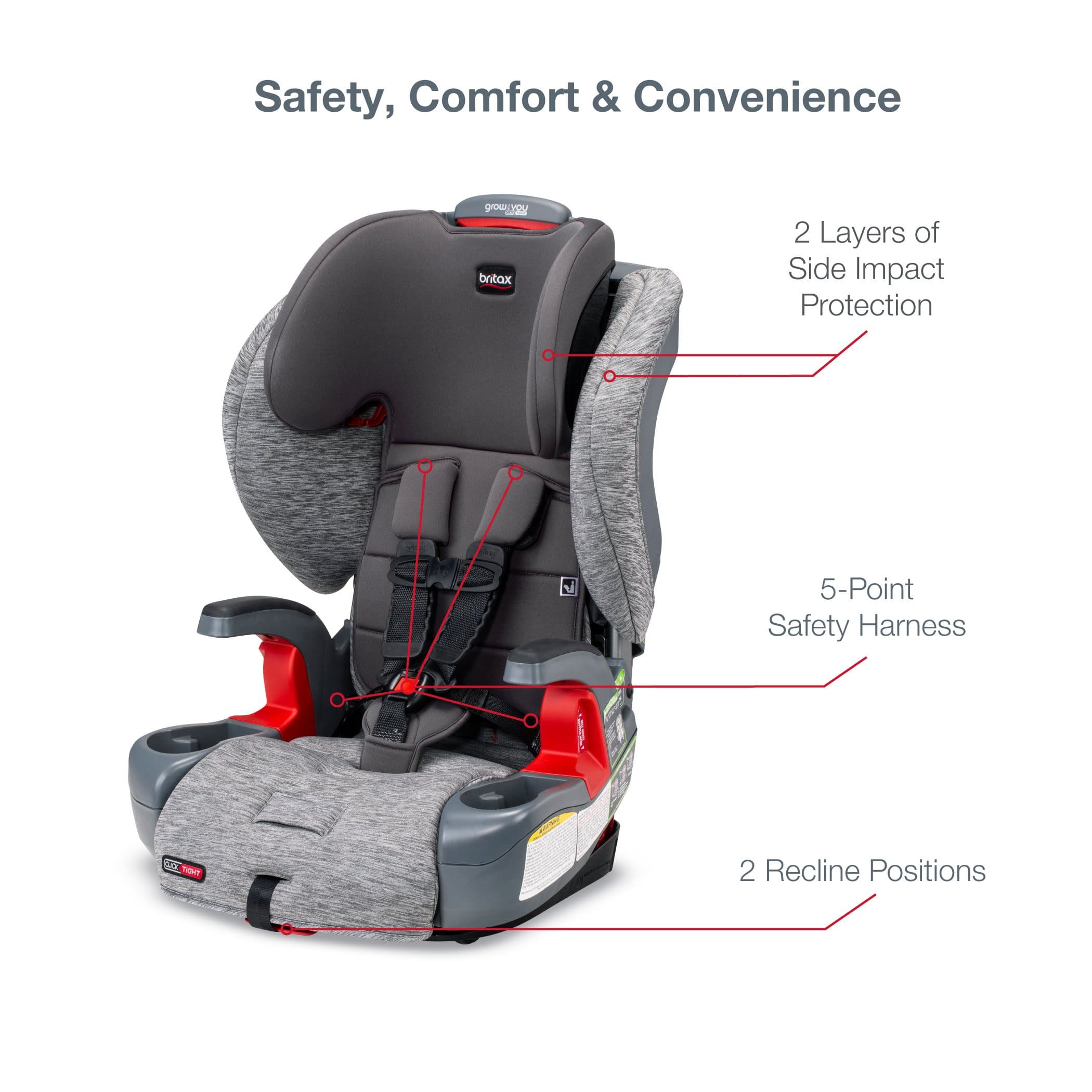Britax Grow With You Clicktight Booster Car Seat - Safe & Adjustable for Kids 3-12 Years - Perfect for School, Travel & Family Road Trips