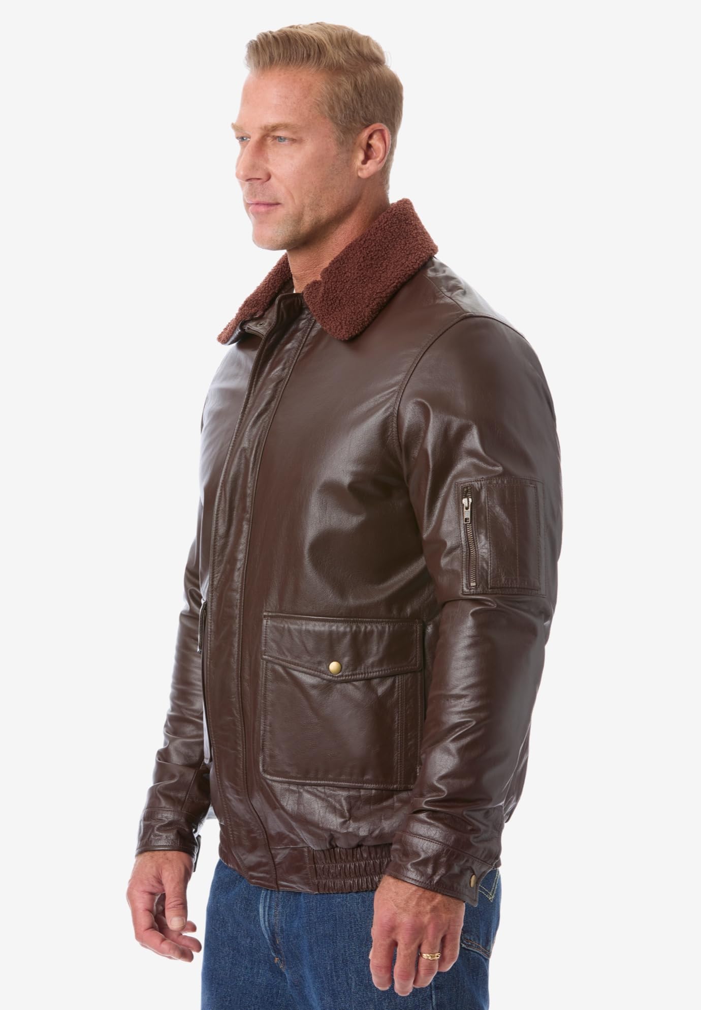 KingSize Men's Big & Tall Genuine Leather Flight Bomber Jacket - Warm Winter Aviator Coat for Casual & Outdoor Wear
