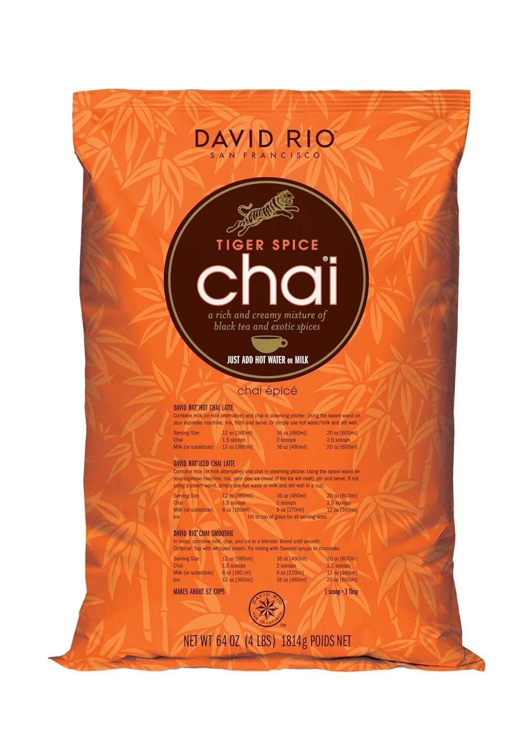 David Rio Tiger Spice Chai Tea - 2 Pack (4 Lb Each) | Premium Chai Latte Mix for Coffee Shops, Home Brewing & Gifts | Rich & Spicy Flavor | Non-GMO, Gluten-Free
