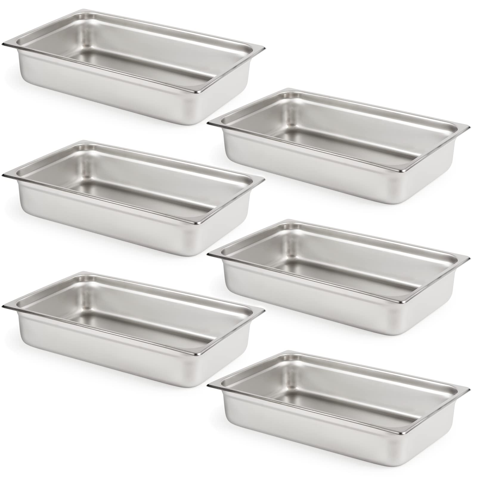 6-Pack CURTA Anti-Jam Commercial Hotel Pans - 4 Inch Deep Full Size NSF 18/8 Stainless Steel Chafing Steam Table Pans for Catering, Buffet & Food Storage - Perfect for Restaurants, Banquets & Food Service