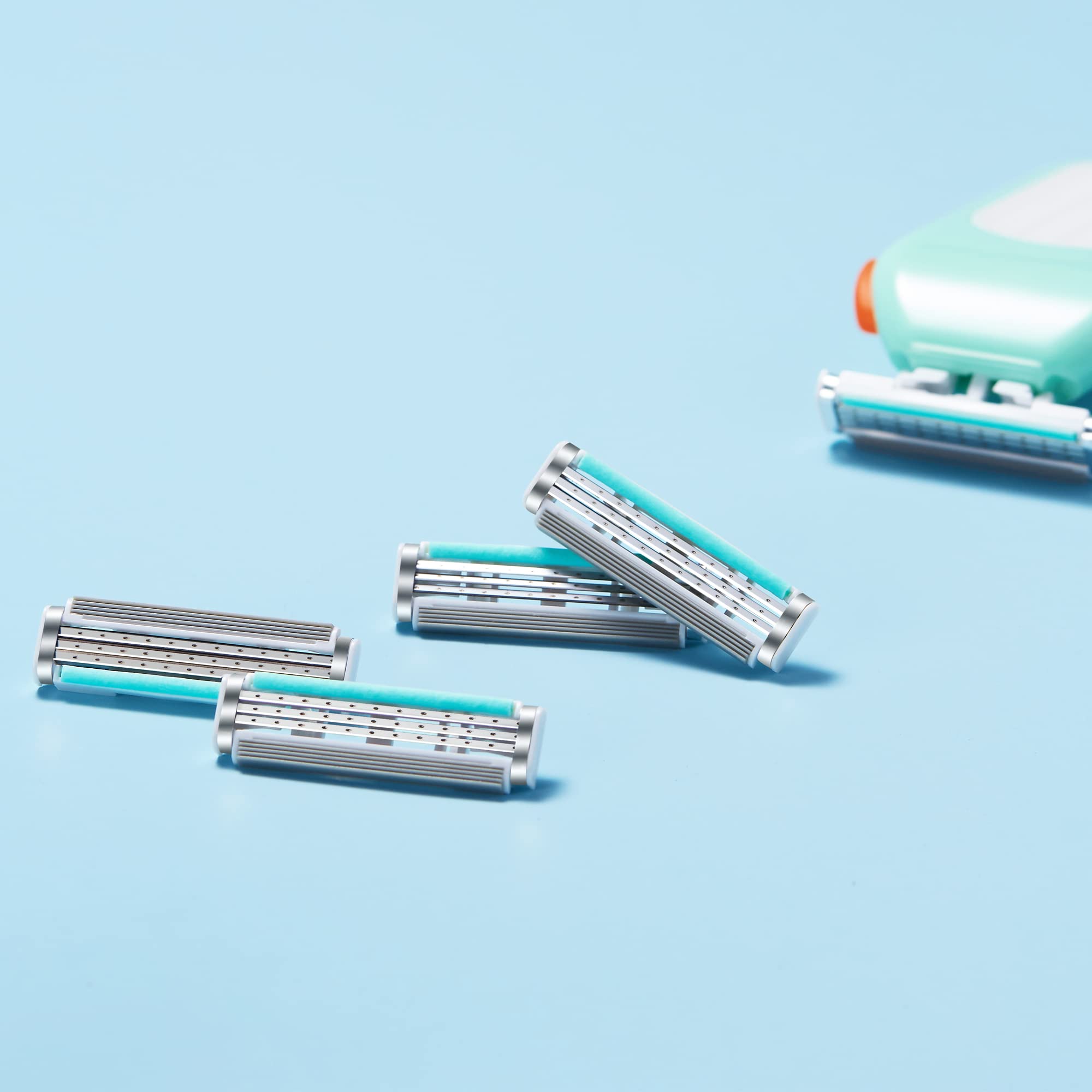 Domon 3-Blade Razor Cartridge Refills for Women - 4 Pack Green YDNDT01 | Smooth Shaving for Legs, Underarms & Bikini Area | Replacement Blades for Dolly Razors