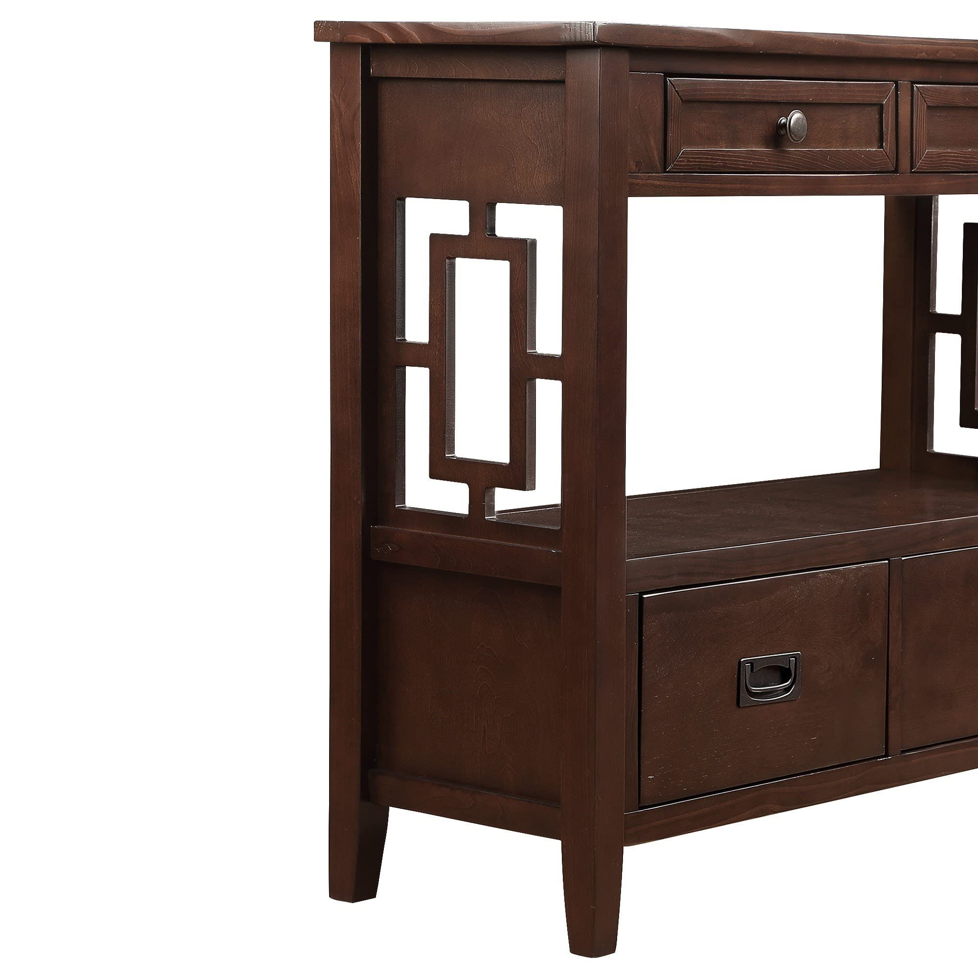 Farmhouse Console Table with Drawers - Narrow Wood Sofa Table with Storage Shelves for Entryway, Living Room, Bedroom, Hallway & Kitchen - Antique Espresso Finish - Perfect for Small Spaces & Home Decor