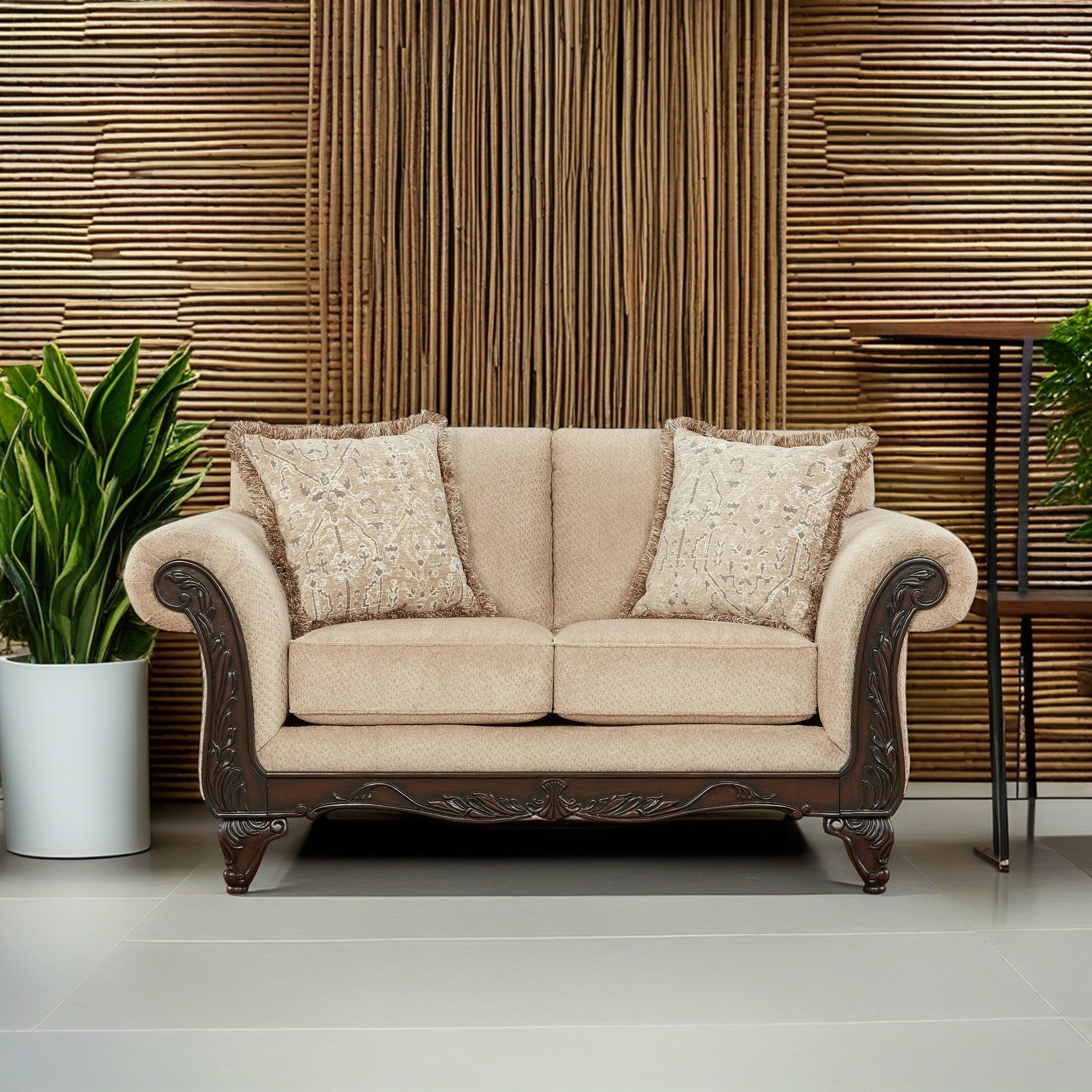 Handcrafted Carved Wood Loveseat Sofa - Elegant Wooden Bench for Living Room, Bedroom & Porch - Perfect for Cozy Seating & Home Decor