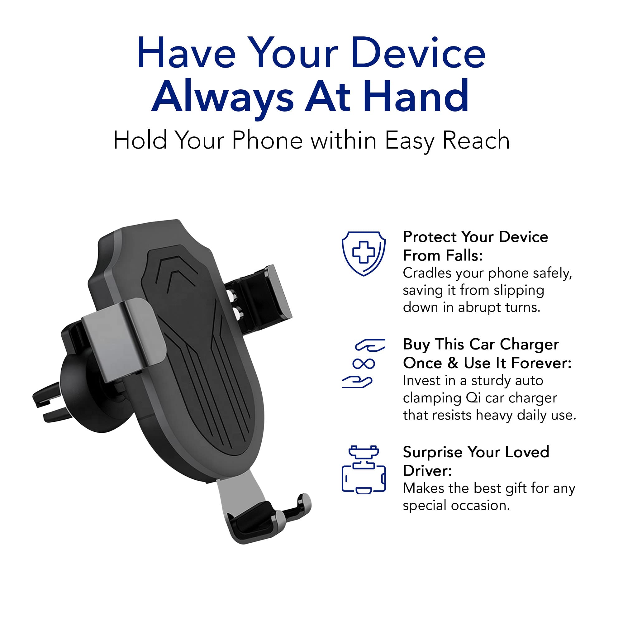 2024 Upgraded Fast Wireless Car Charger & Phone Holder - Auto Clamping 360° Rotating for iPhone 15/14/13, Samsung Galaxy S23/S22, Qi-Enabled Devices - Perfect for Commuting, Road Trips & Hands-Free Driving