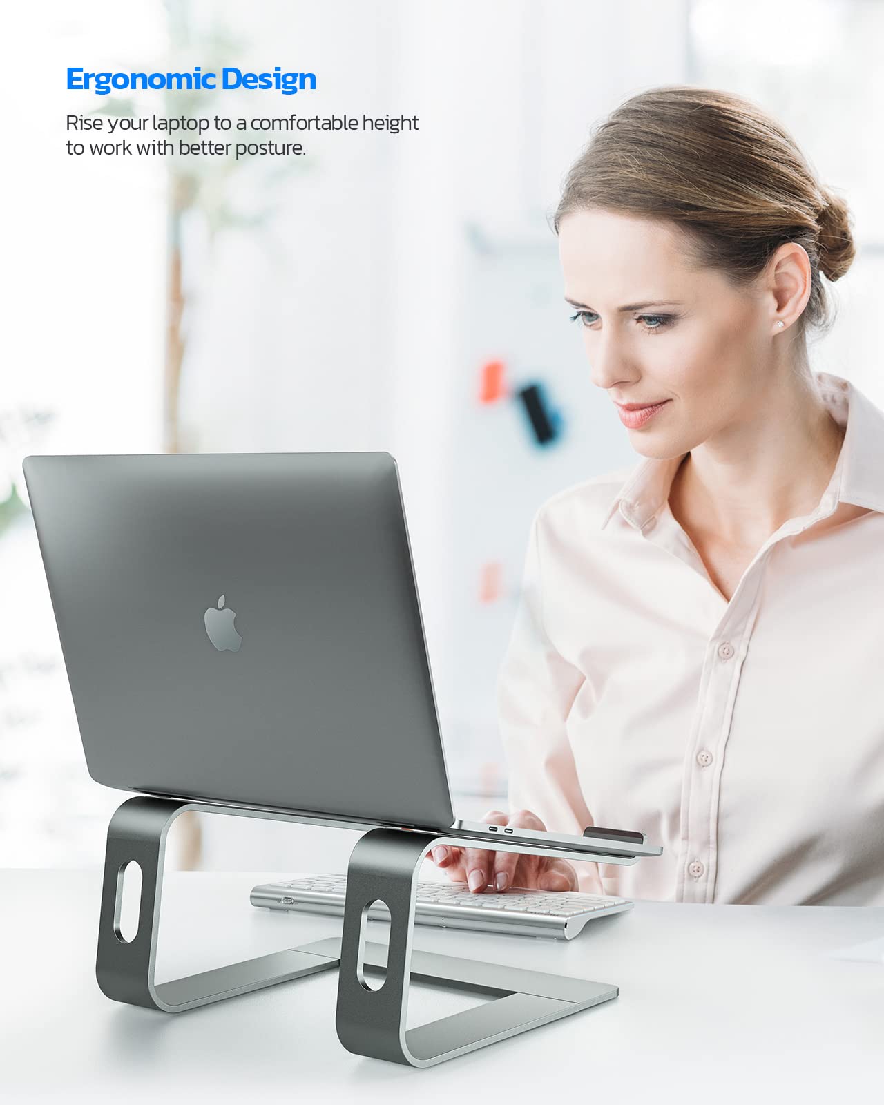 Nulaxy Ergonomic Aluminum Laptop Stand with Cooling Function - Adjustable & Portable Notebook Holder for MacBook Air Pro, Dell XPS, Lenovo (10-15.6 Inch) | Perfect for Home Office, Gaming & Travel Use