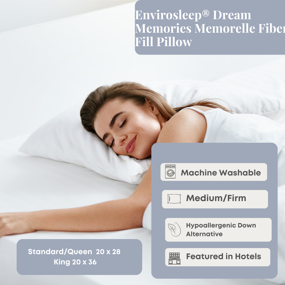 Envirosleep Dream Memories Memorelle Fiber Fill Pillow - Hypoallergenic & Supportive for Side, Back & Stomach Sleepers - Perfect for Home, Travel & Guest Rooms