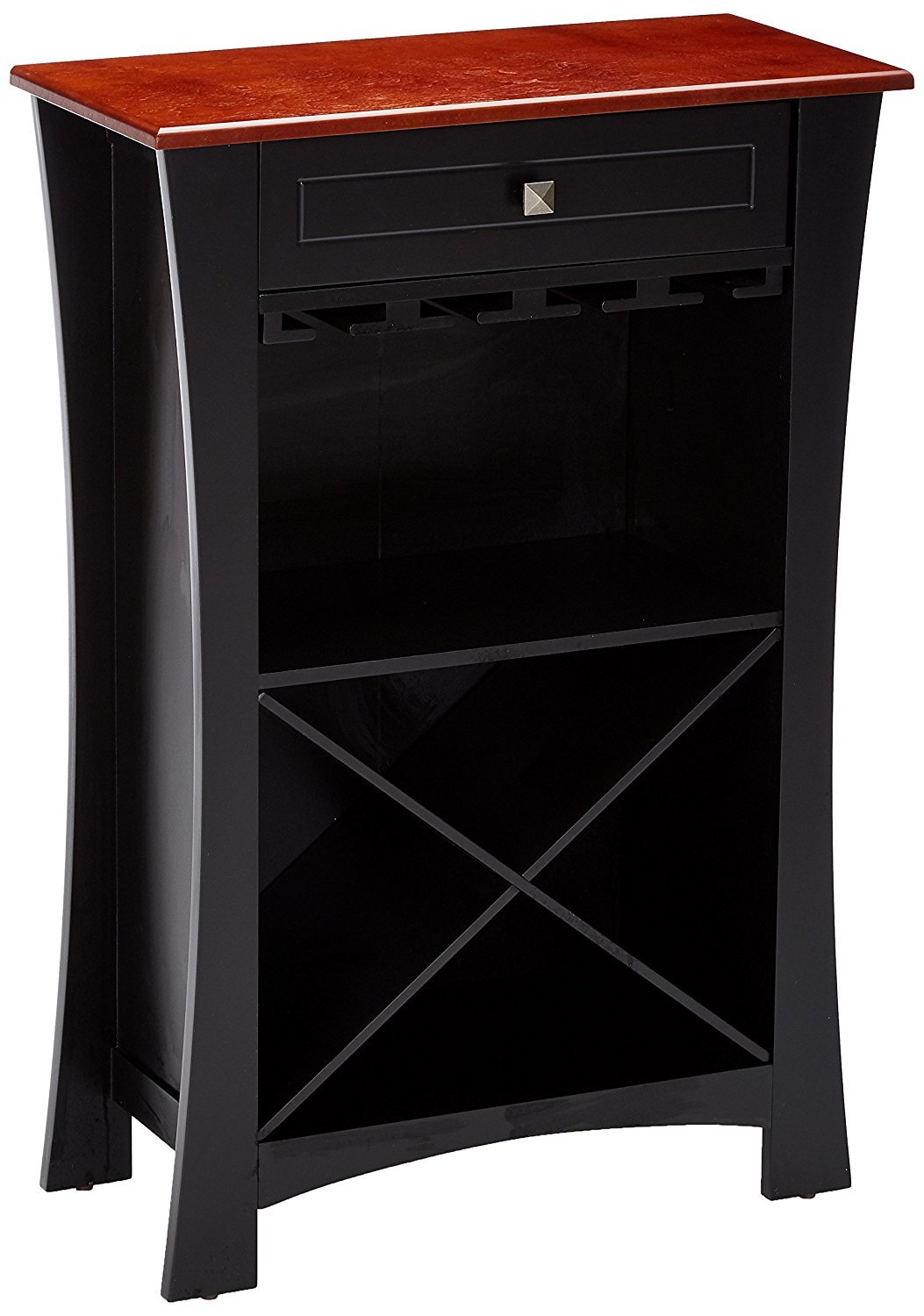 Hiland Bar Cabinet with Wine Storage, Glass Holders & Drawer - Black | Modern Home Bar Furniture for Living Room, Dining Room or Man Cave