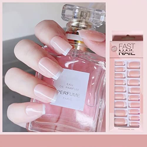 Sunkizzrs® 24pcs French Tip False Nails - Acrylic Artificial Nail Extensions with Adhesive Stickers & Nail File | Long Lasting Fake Nails for Salon Quality Manicure at Home, Parties & Special Occasions (Style E)