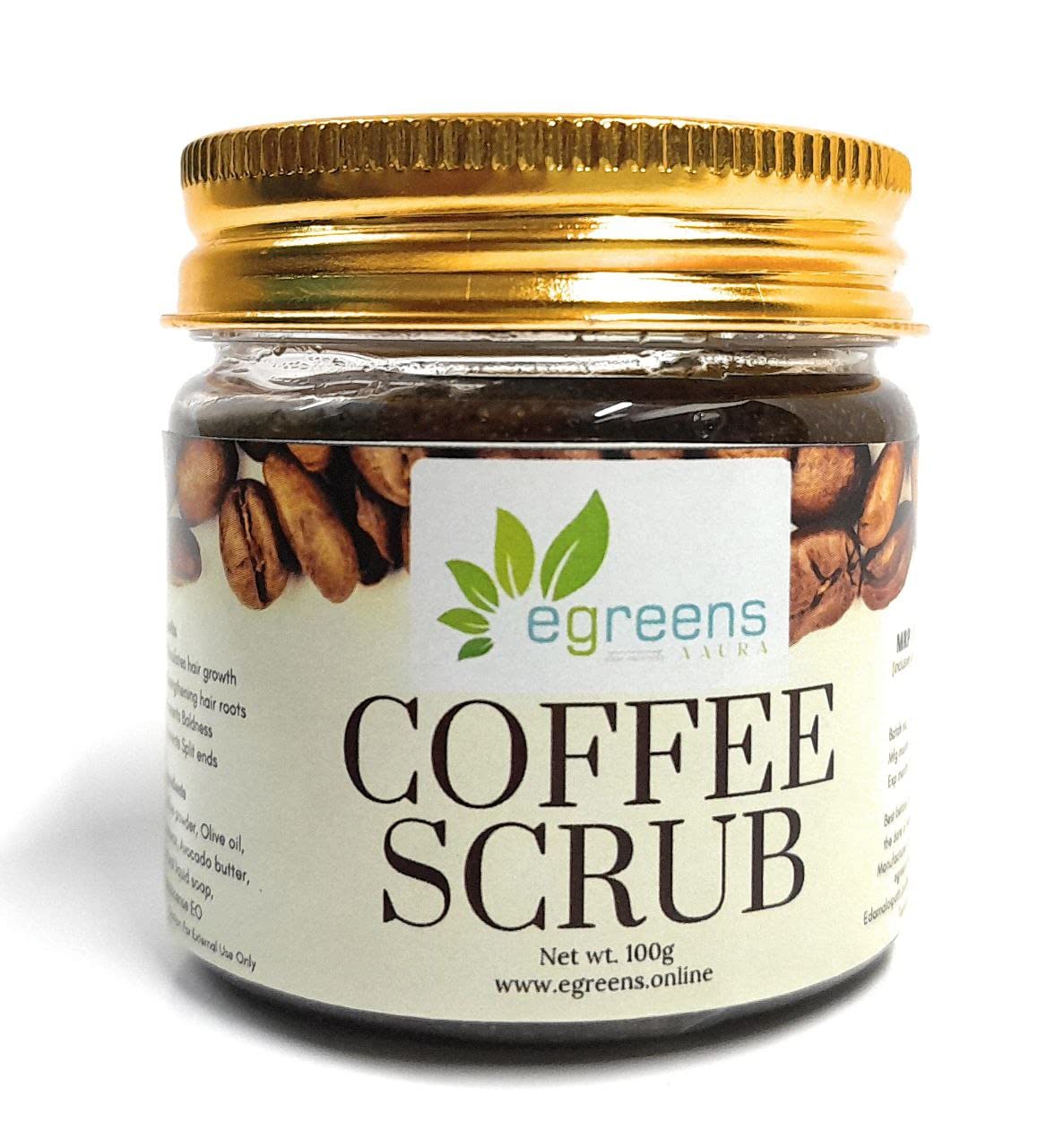 E-GREENS AAURA Coffee Scrub for Face & Body - Exfoliating Tan Removal with Coffee Extract, Avocado & Olive Oil - Glowing Skin Care for Women & Men - 100g - Perfect for Spa Day & At-Home Skincare Routine
