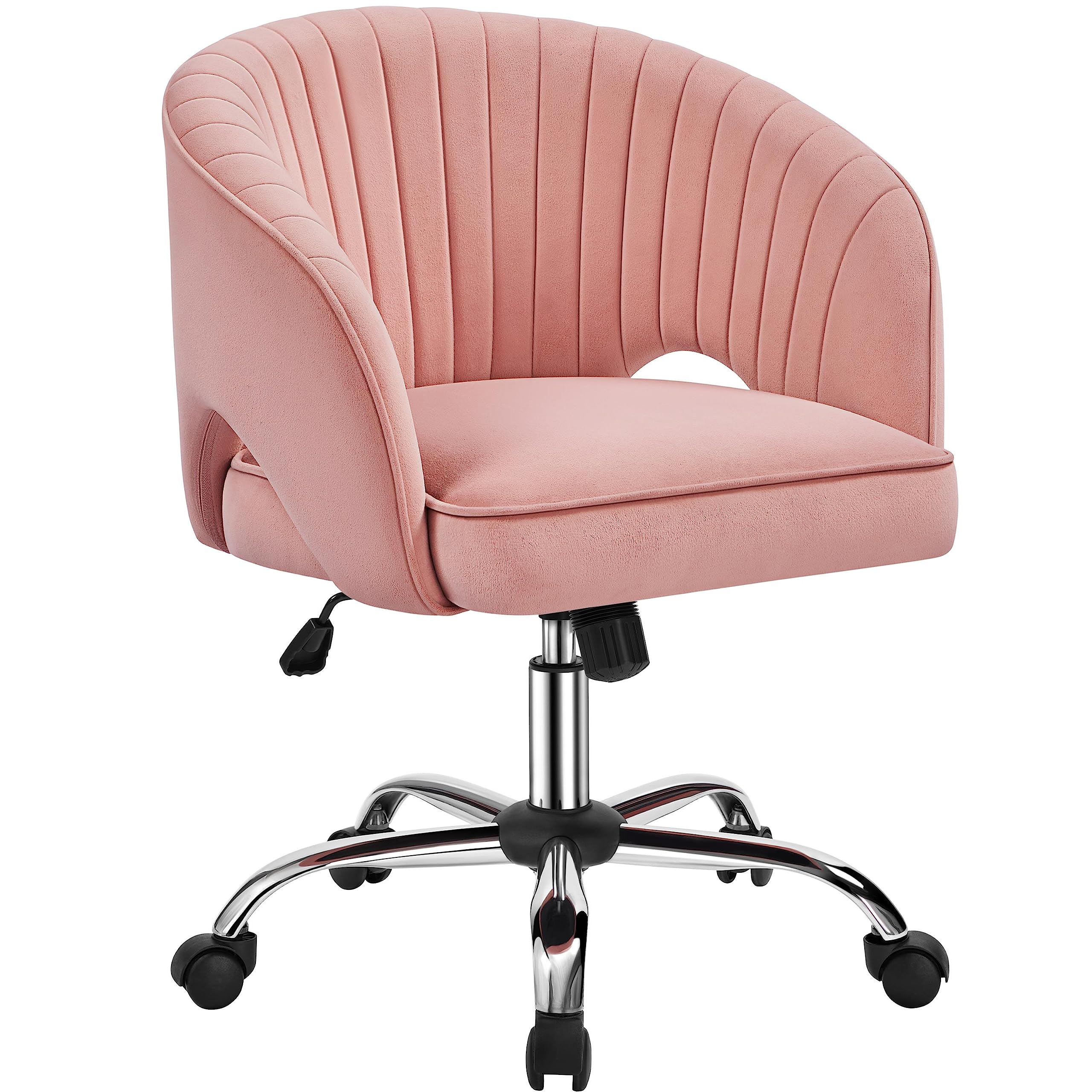 Yaheetech Pink Modern Swivel Rolling Desk Chair with Back - Ergonomic Home Office Chair, Vanity Chair for Study, Bedroom & Workspace - Comfortable Computer Chair for Women & Girls