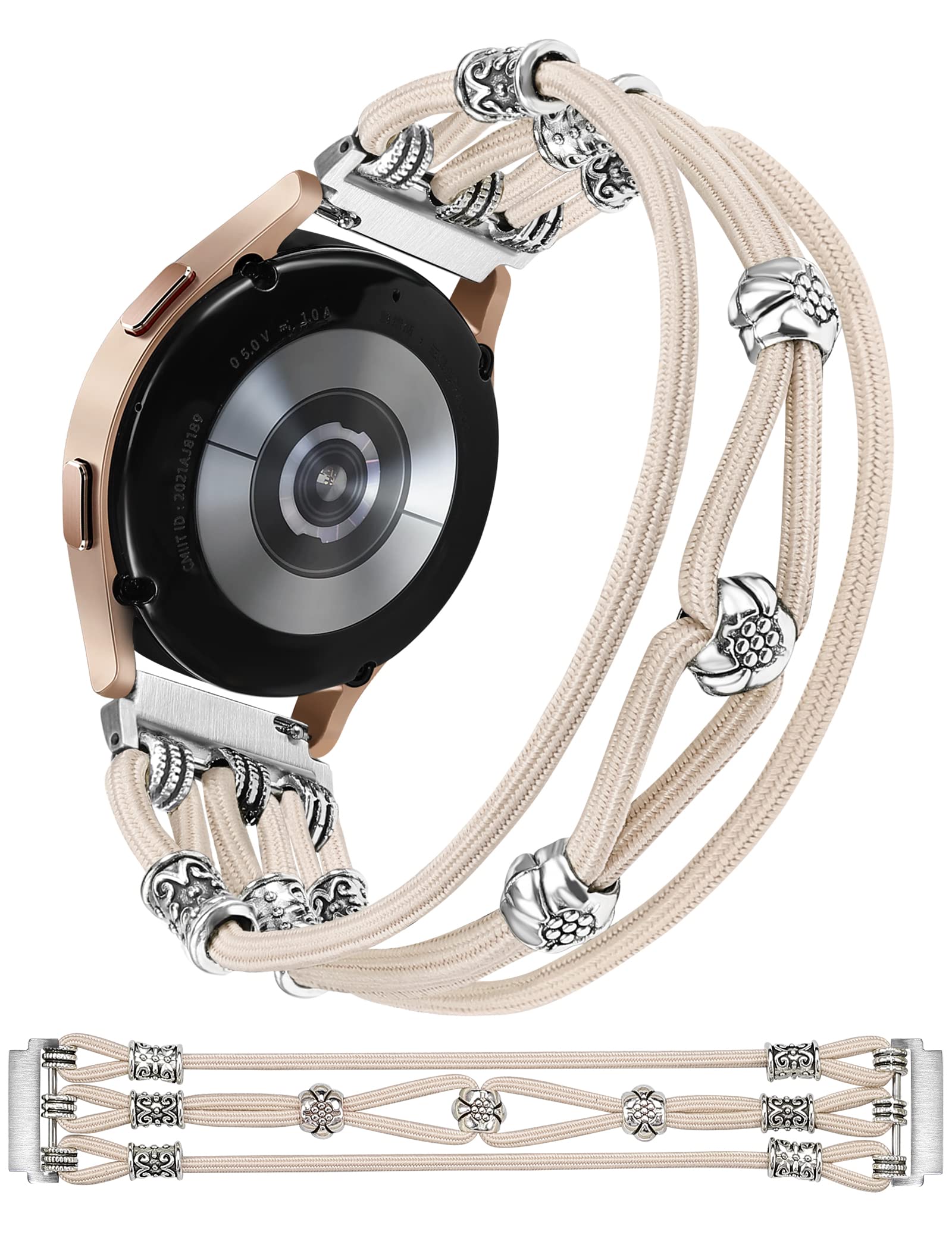 Elastic Beaded Boho Strap for Samsung Galaxy Watch 7/6/5/4/Active 2 - 20mm Stylish Solo Loop Watch Band for Women (Starlight) - Perfect for Workouts, Yoga & Everyday Fashion Accessory