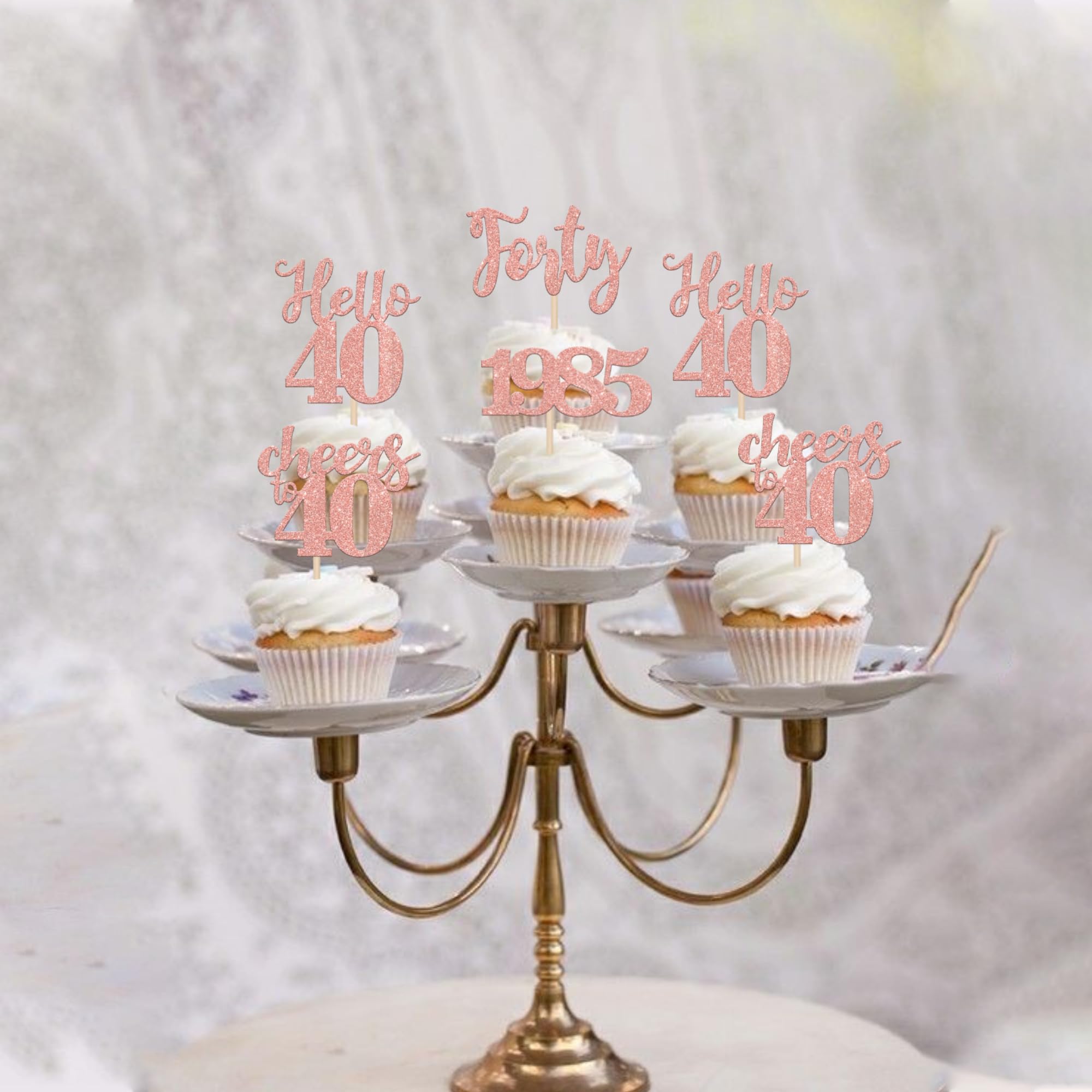 24 PCS Glitter 40th Birthday Cupcake Toppers - Rose Gold 