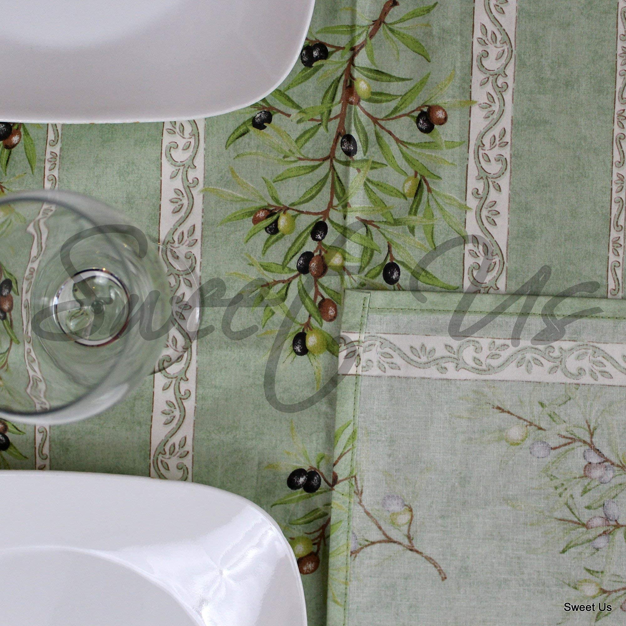La Cigale Oliviere Spill-Resistant Wipeable Tablecloth - Acrylic Coated Floral Cotton French Provencal Design for Rectangle Tables (60 x 98 Inches, Green) | Perfect for Indoor Dining, Outdoor Picnics & Kitchen Decor