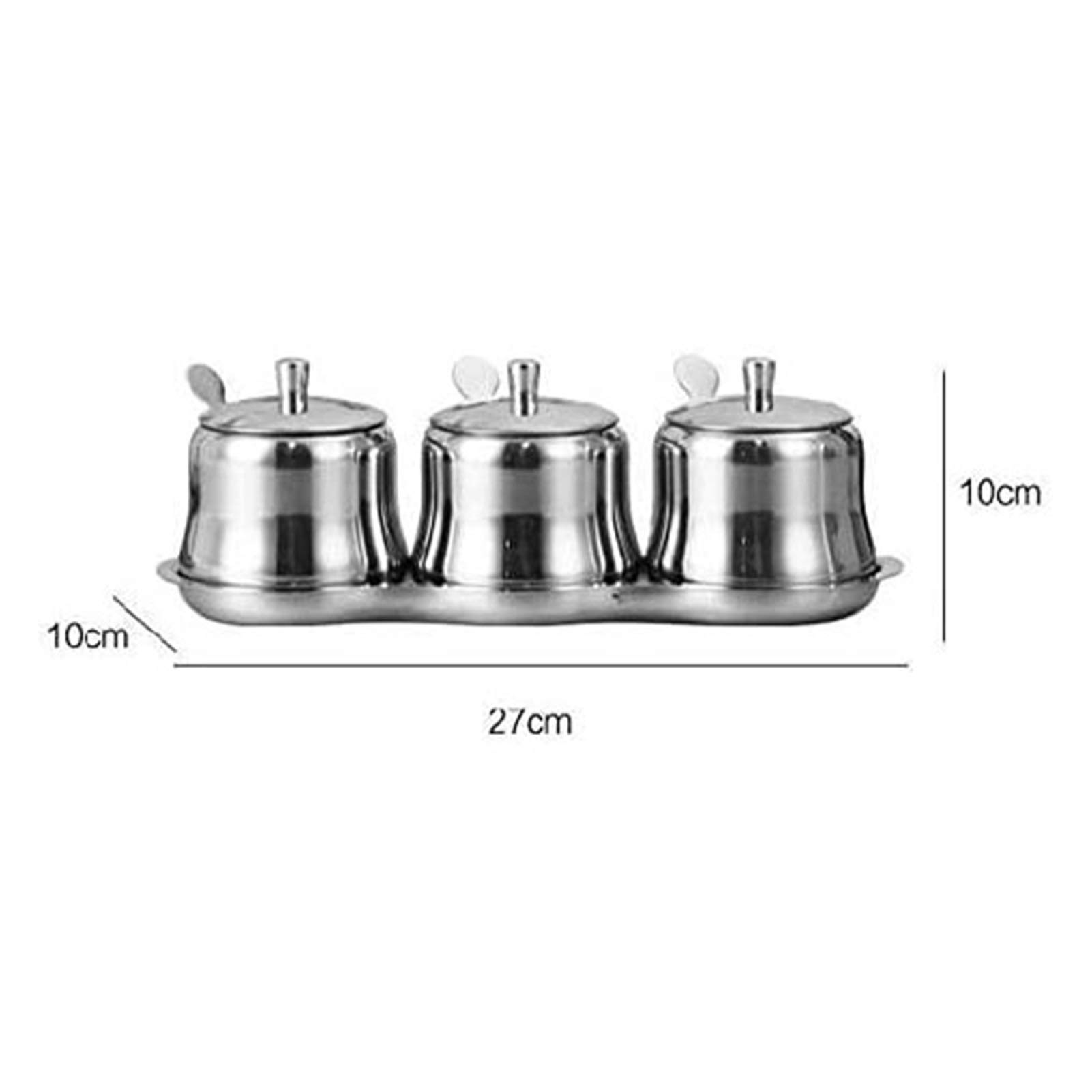Premium Set of 3 Airtight Stainless Steel Spice Jars with Bamboo Lids & Serving Spoons - Kitchen Organizer for Spices, Herbs, Salt, Pepper - Perfect for Cooking, Baking & Countertop Storage