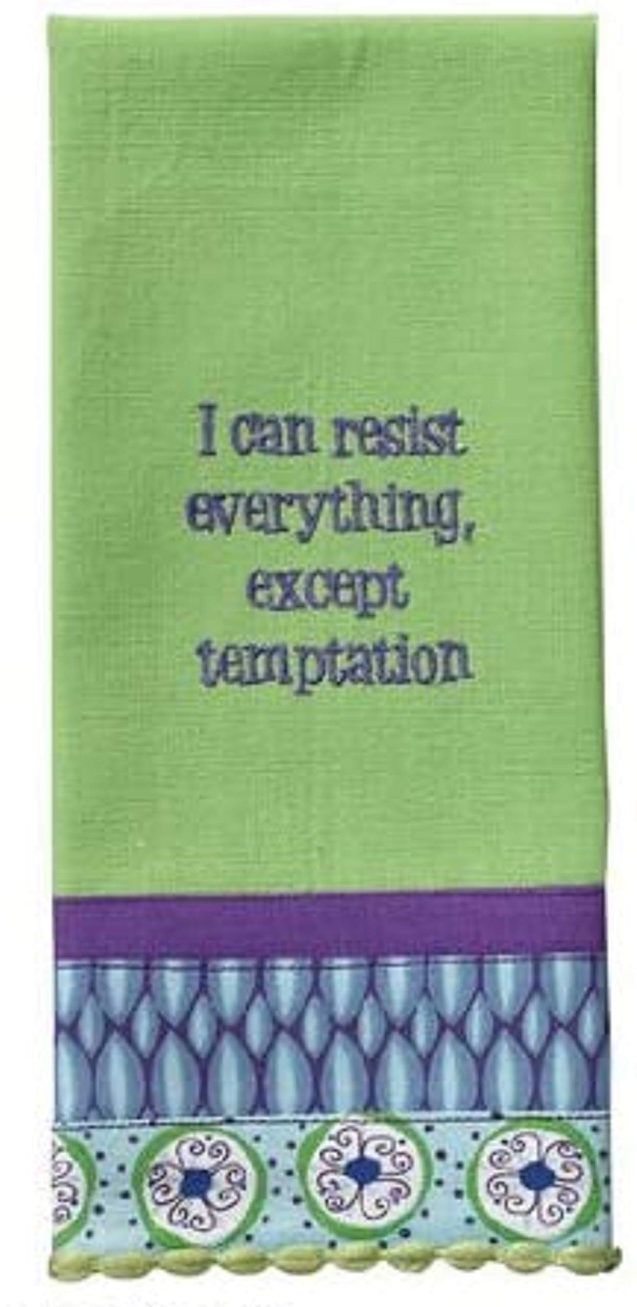 Split P 'I Can Resist Everything Except Temptation' Funny Kitchen Towel Set - Absorbent Cotton Guest Hand Towels for Bathroom, Kitchen & Hostess Gifts