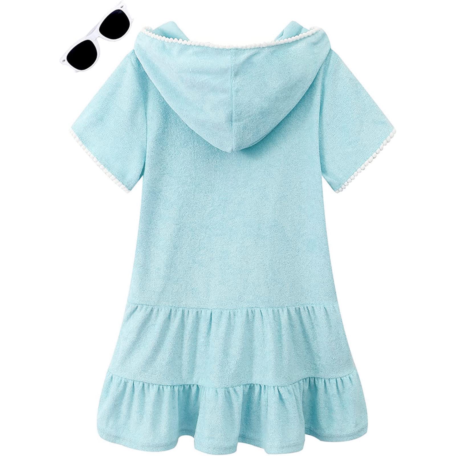 Toddler Girl Swim Cover Up Dress - Short Sleeve Hoodie with Zipper, Quick Dry Towel Bathing Suit for Summer Beach & Pool (Perfect for Swim Lessons, Vacation & Water Play)