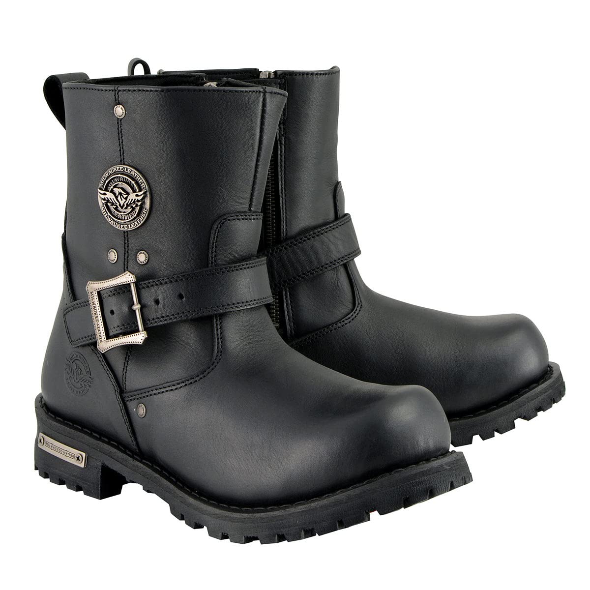 Milwaukee Leather Men's Black 6-Inch Classic Engineer Motorcycle Boots with Side Zipper - MBM9040 | Durable Riding Boots for Cruiser & Harley Davidson Motorcycles