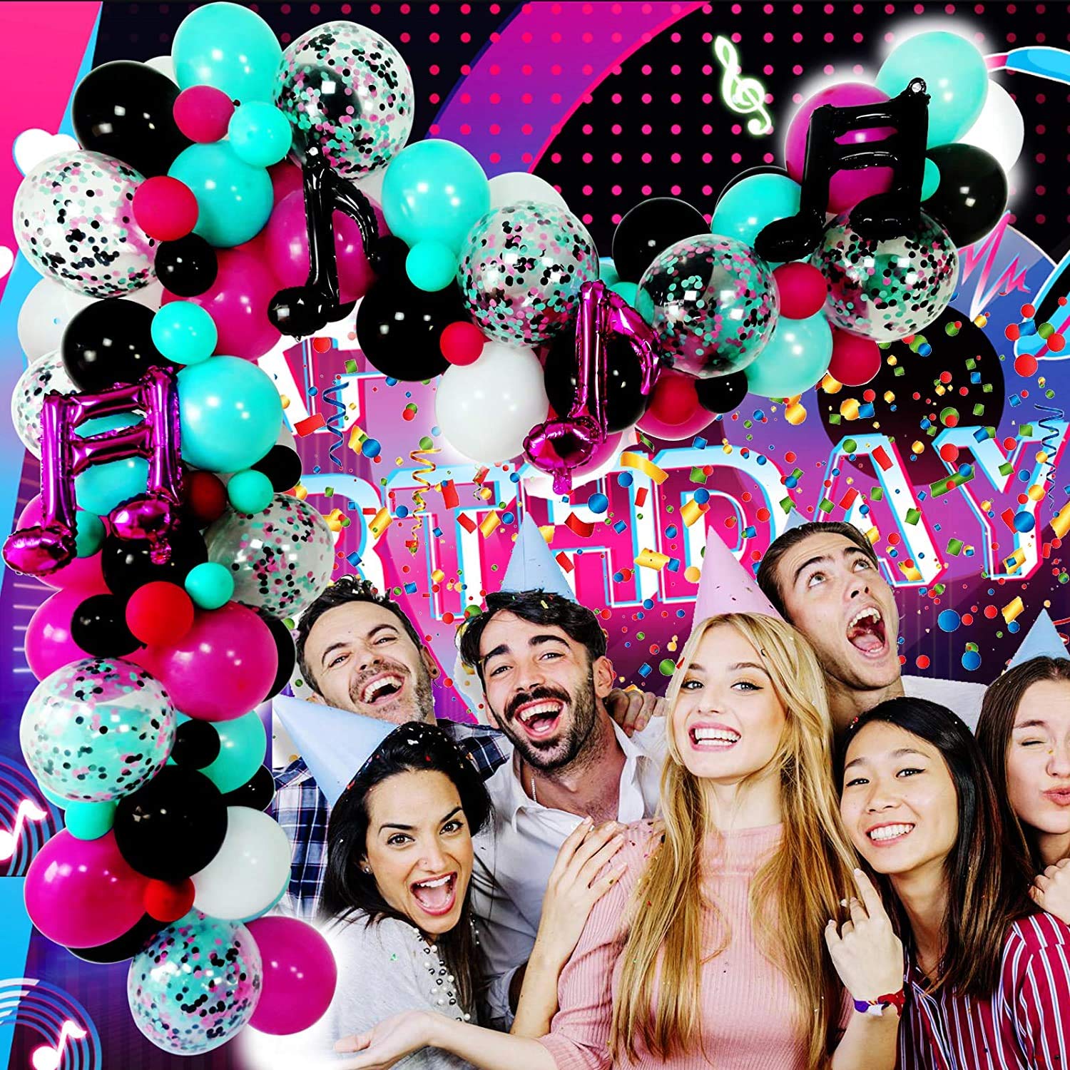 TikTok Party Decorations - Black Rose & Red Music Note Foil Balloons for Birthday, Baby Shower & Music Themed Events | TikTok Birthday Party Supplies for Social Media Celebrations