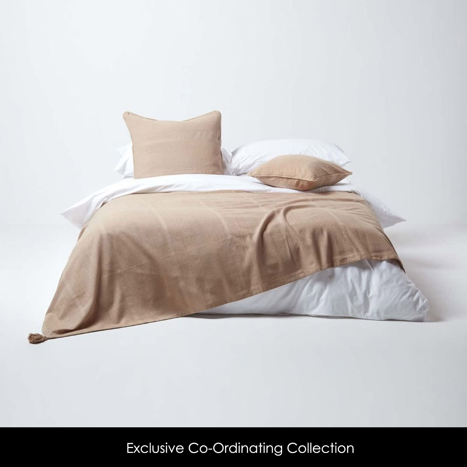 Rajput Ribbed Throw Blanket - 90 x 100 Inches - Handmade 100% Cotton Beige Sofa Cover - King Size Bedspread for Double Bed - Machine Washable & Easy Care - Perfect for Living Room Decor, Bedroom Coziness & Home Styling