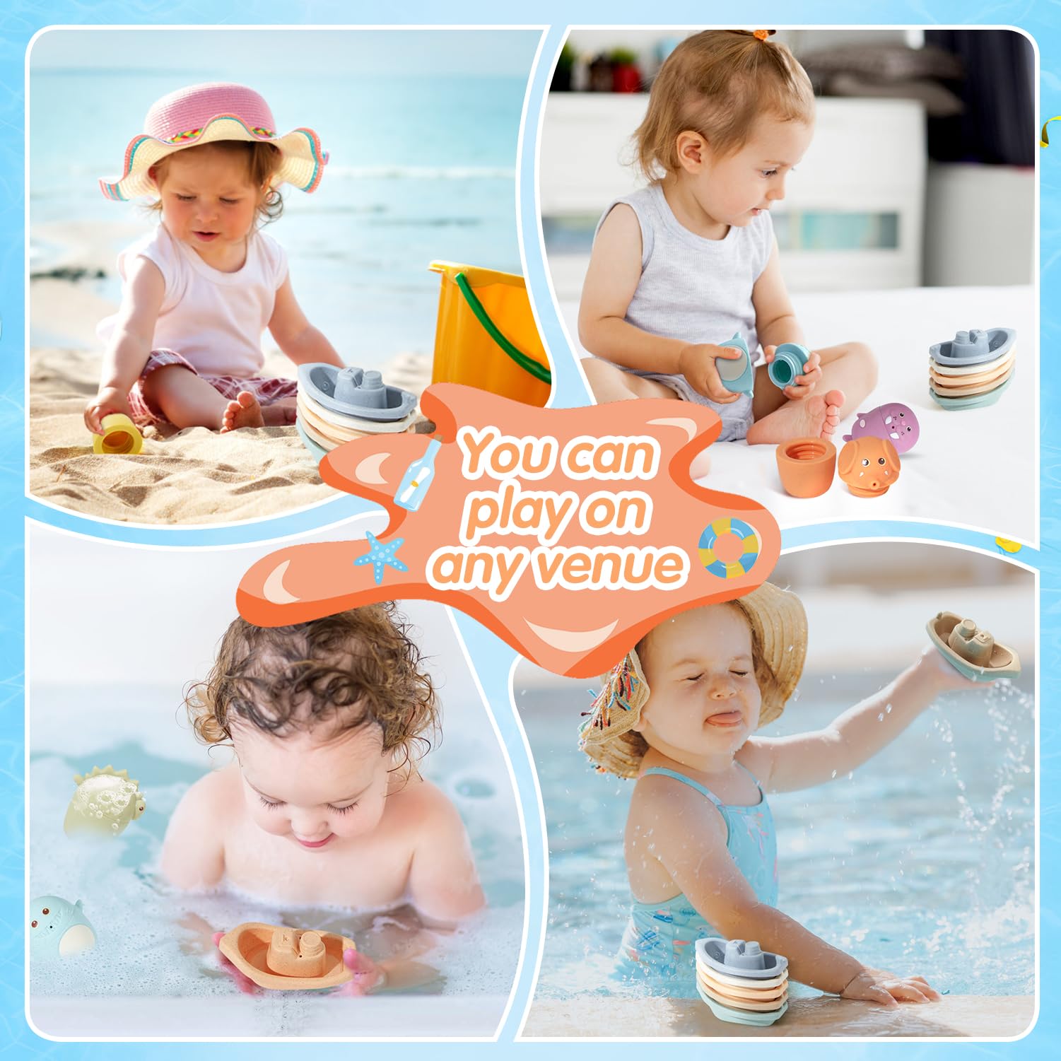 **11PCS Non-Toxic Baby Bath Toys - Stacking Boats & Animal Squirters for Sensory Play | Safe Bathtub & Pool Toys for Infants 6-12M & Toddlers 1-3Y | Educational Water Table Gift for Learning & Fun**    *(Perfect for bathtime, pool play, sensory development, and early learning activities!)*