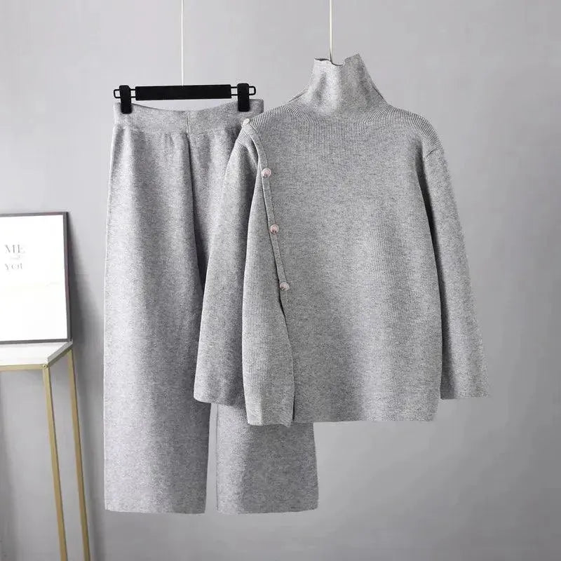 Women's Cozy Casual Wool Two Piece Pants Set - Soft Winter Lounge Outfit for Home & Office Wear